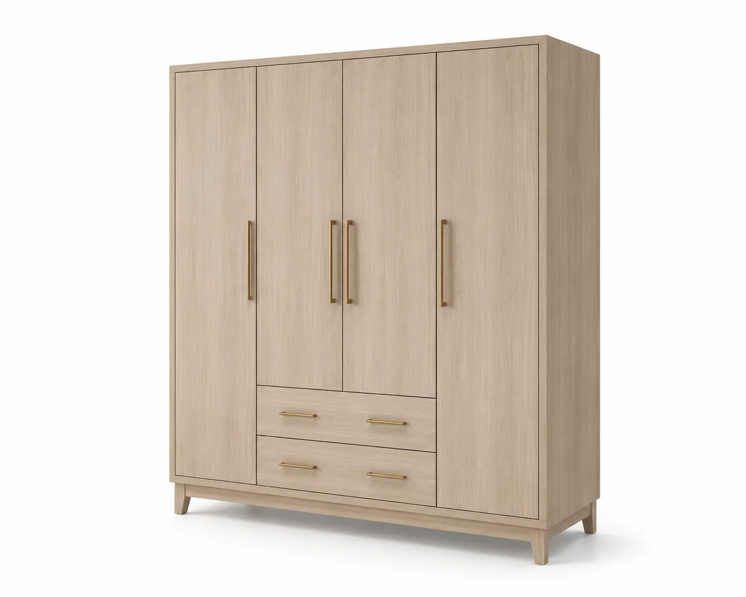 Kleiderschrank aus Spanplatte mit Eichenfurnier, 4 Türen und 2 Schubladen, 180 x 200 x 60 cm