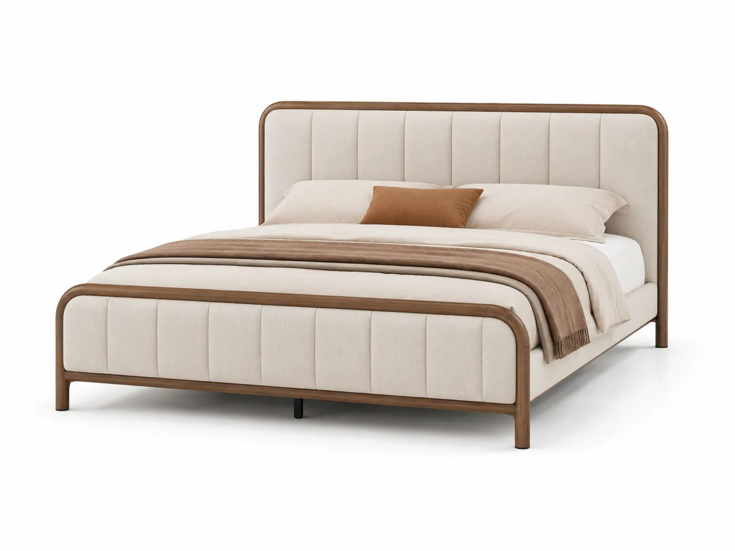 Holz Bett mit Polyestergewebe 200x180 cm Beige/Braun