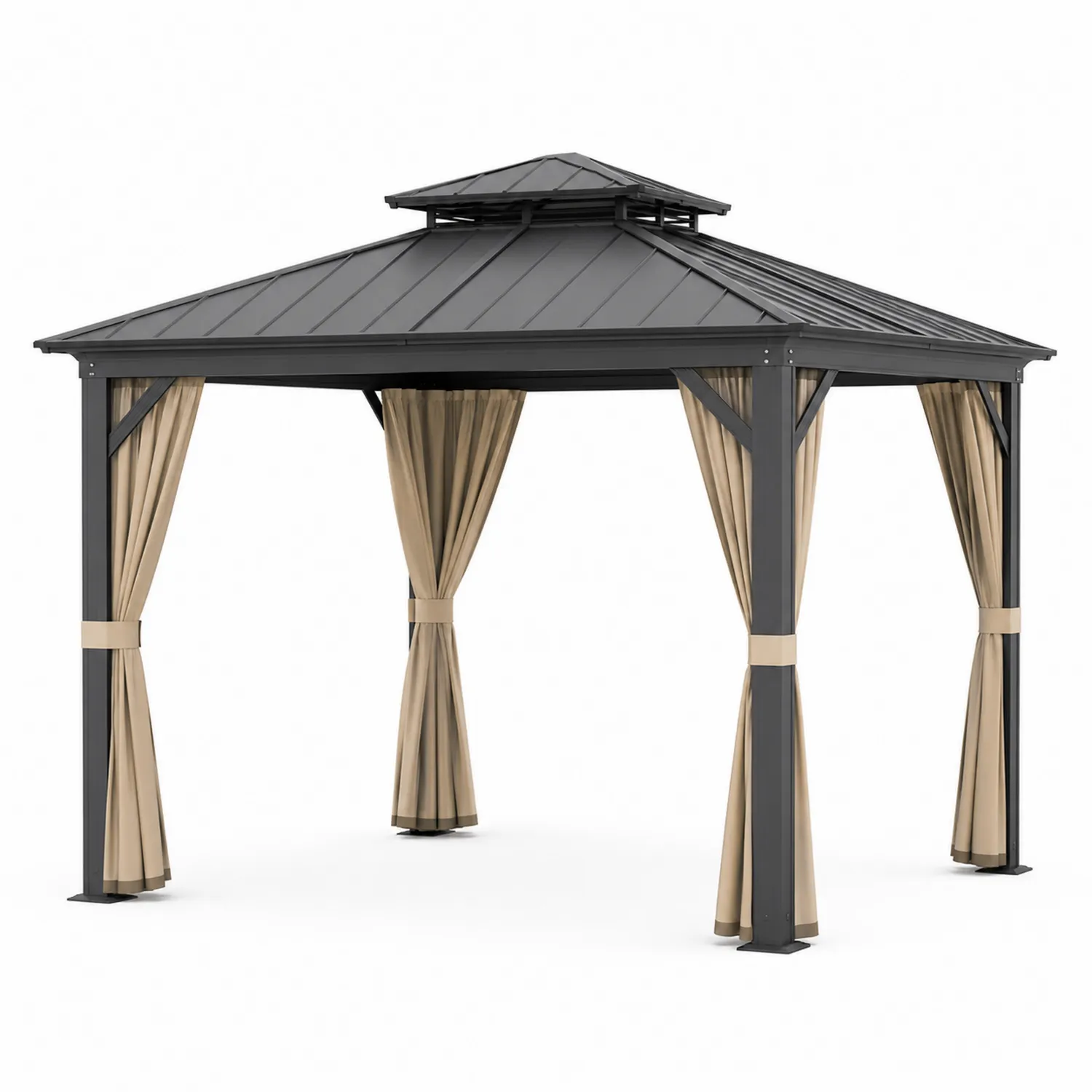 Gartenpavillon Aluminium Stahl Dach Grau Beige 300x300 cm