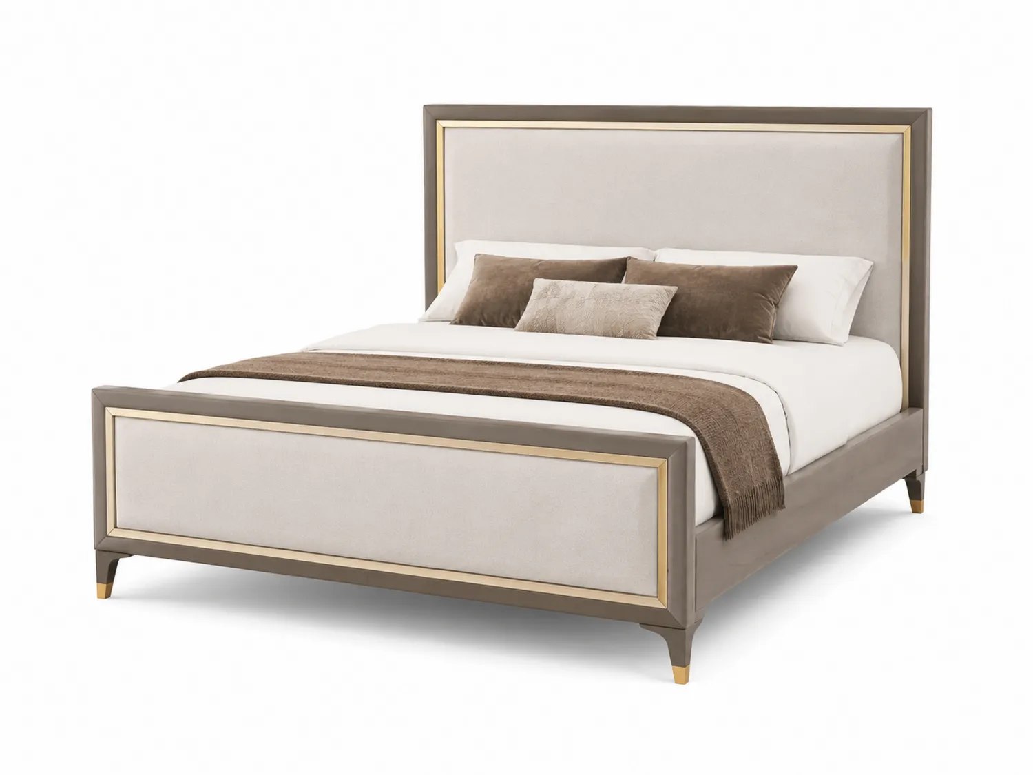 Bett Doppelbett Massivholz/Textil Grau/Creme 200x180 cm