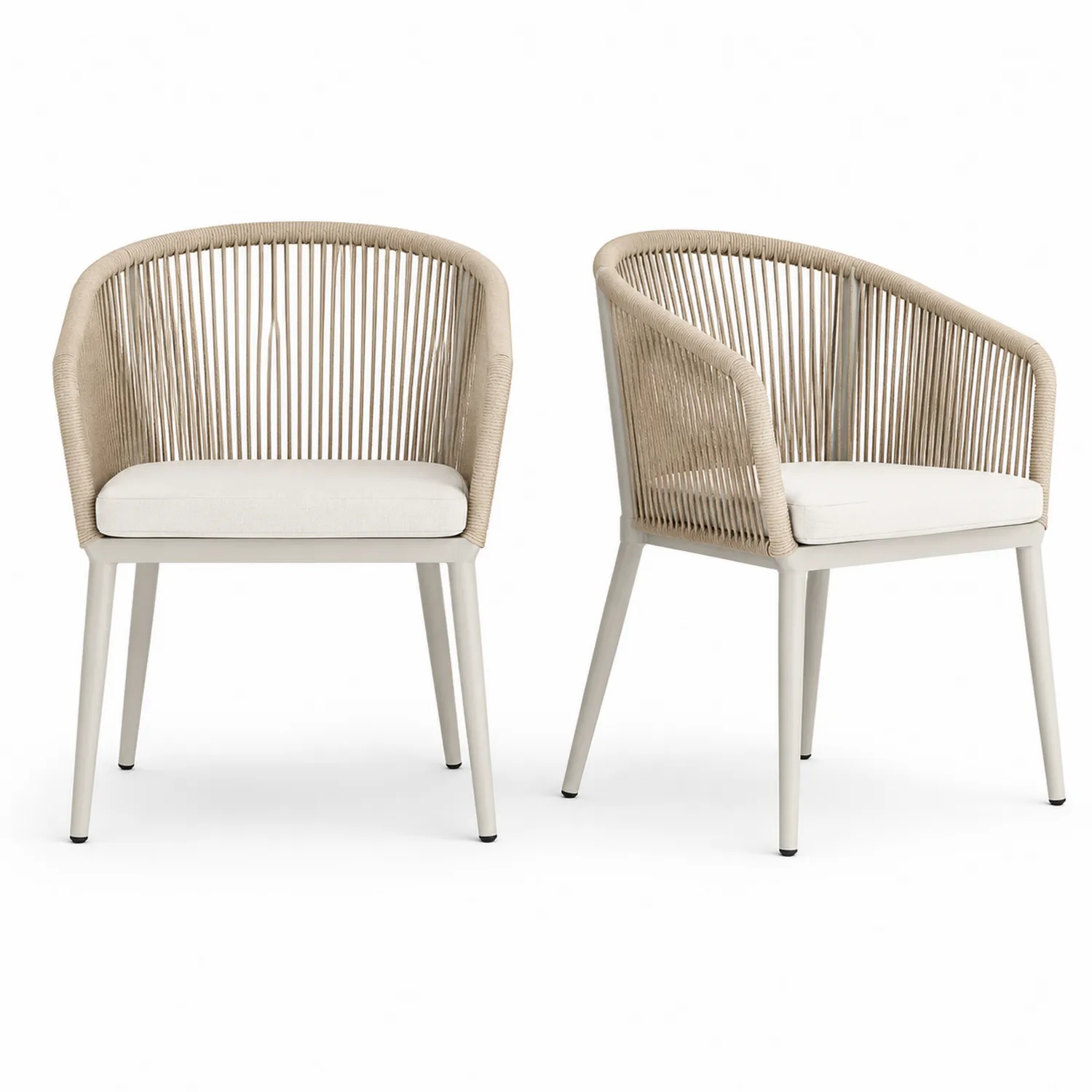 2er Set Garten-Esszimmerstühle Aluminium Beige Polyesterseil