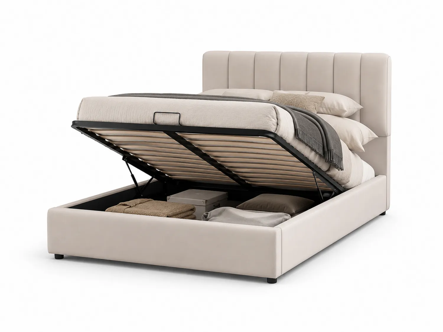 Stoffbezug Stauraumbett mit Hebefunktion 200x160 cm Beige