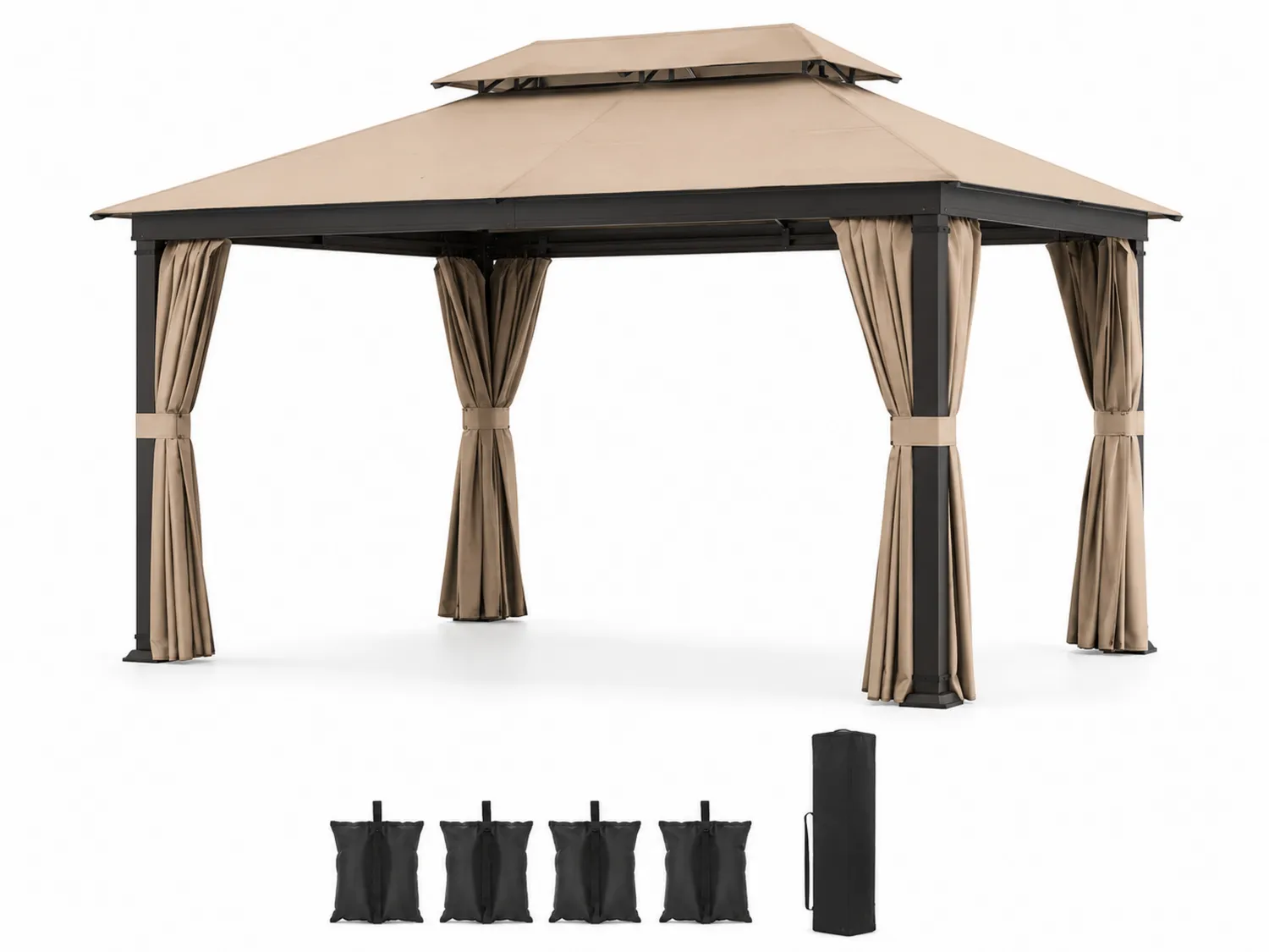 Aluminium-Pavillon mit Vorhängen Beige
