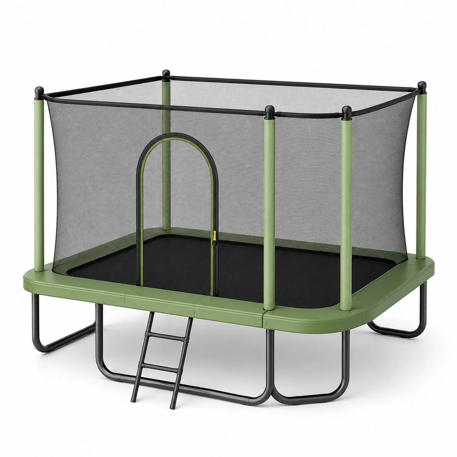 Rechteckiges Trampolin mit Sicherheitsnetz, Stahlrahmen, 366x183 cm, Grün