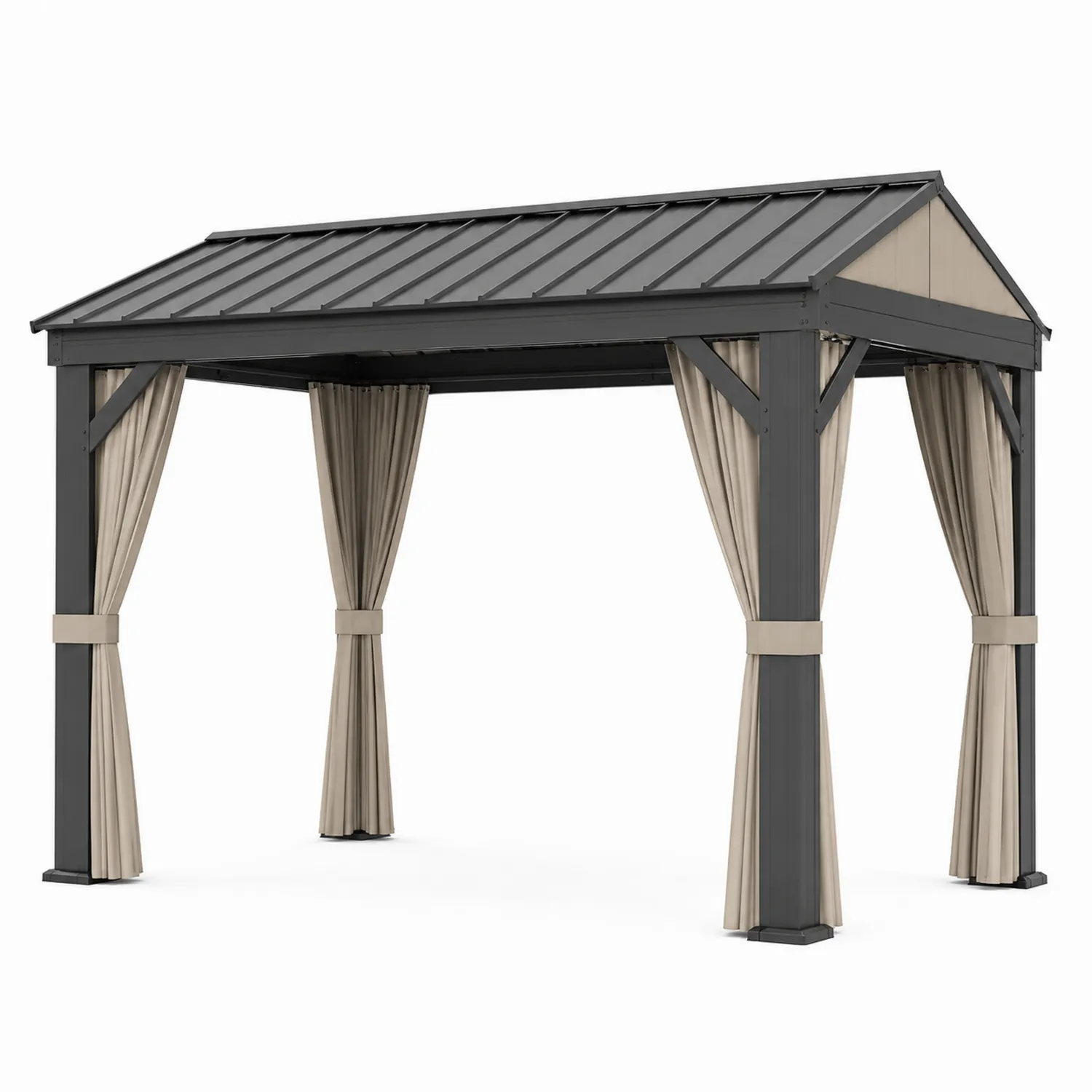 Gartenpavillon Rechteckig 3x4m Aluminium Stahl Polyester Beige Vorhänge