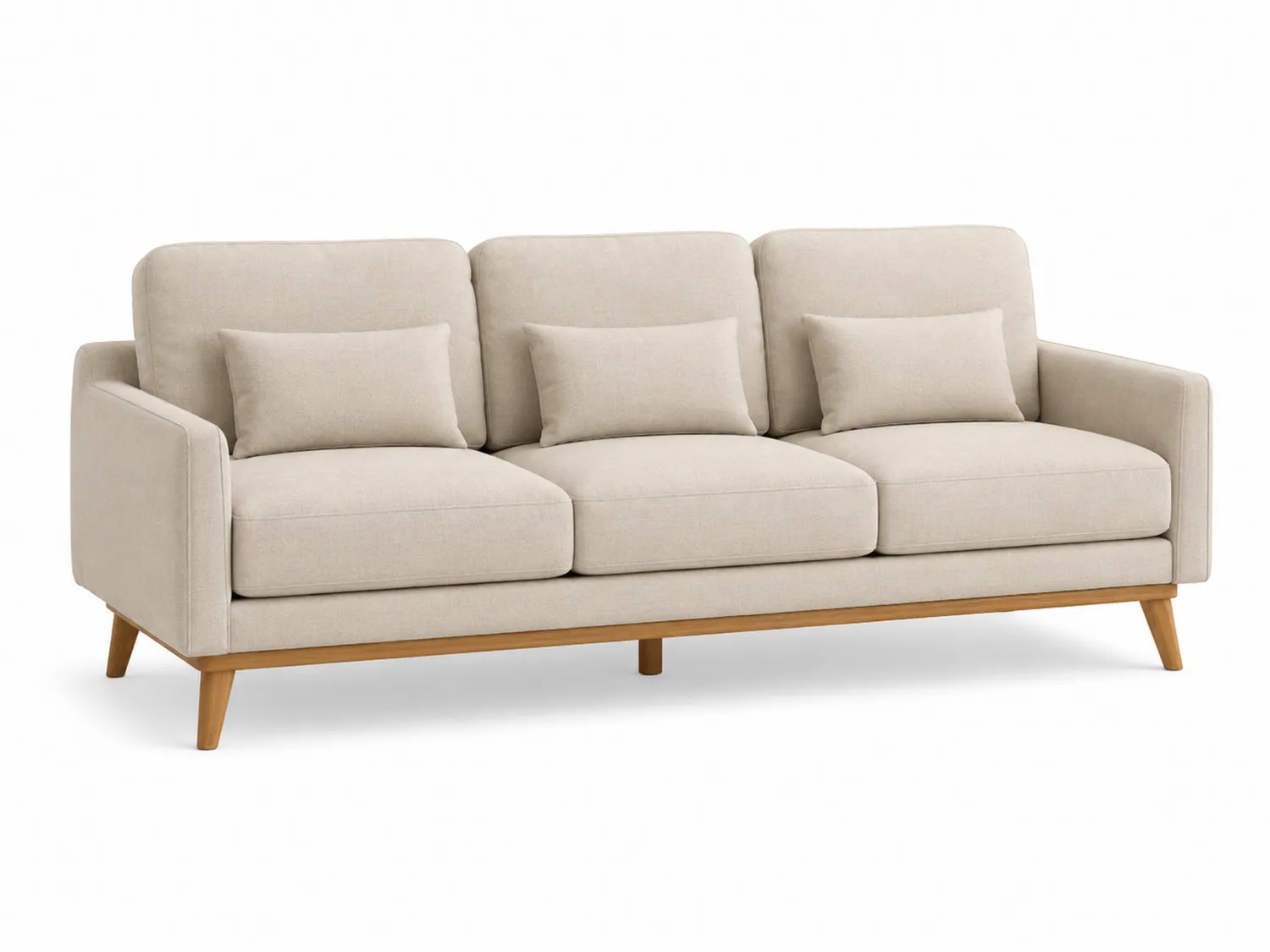 3-Sitzer Sofa Stoff Beige mit Holzbeinen