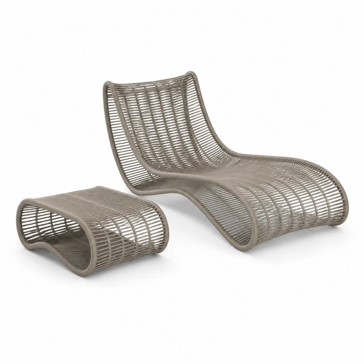 Liegestuhl Set aus Polyethylengeflecht, Braun