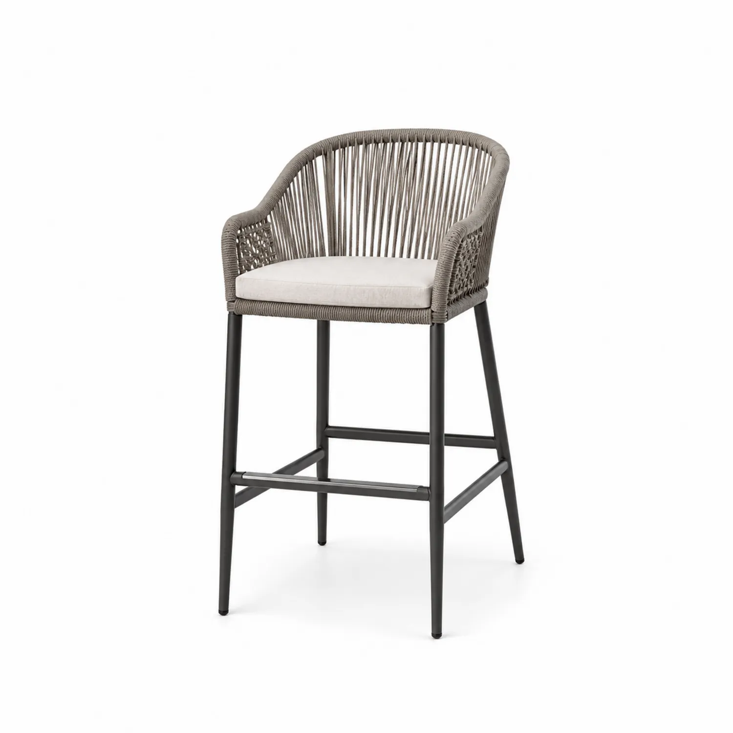 Barhocker mit Seilbespannung und Stahlrahmen, Beige Sitzpolster, 110 cm