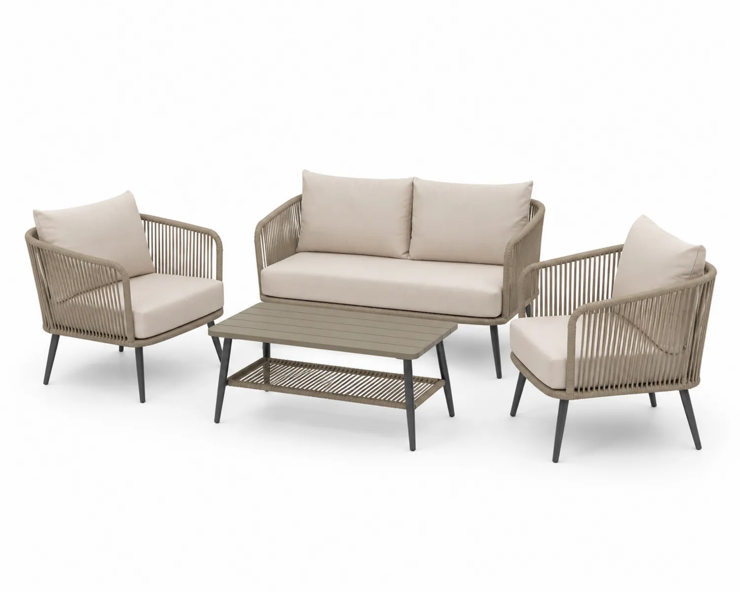 Sofa-Set für den Garten 4-teilig Beige Polyesterschnur Stahl