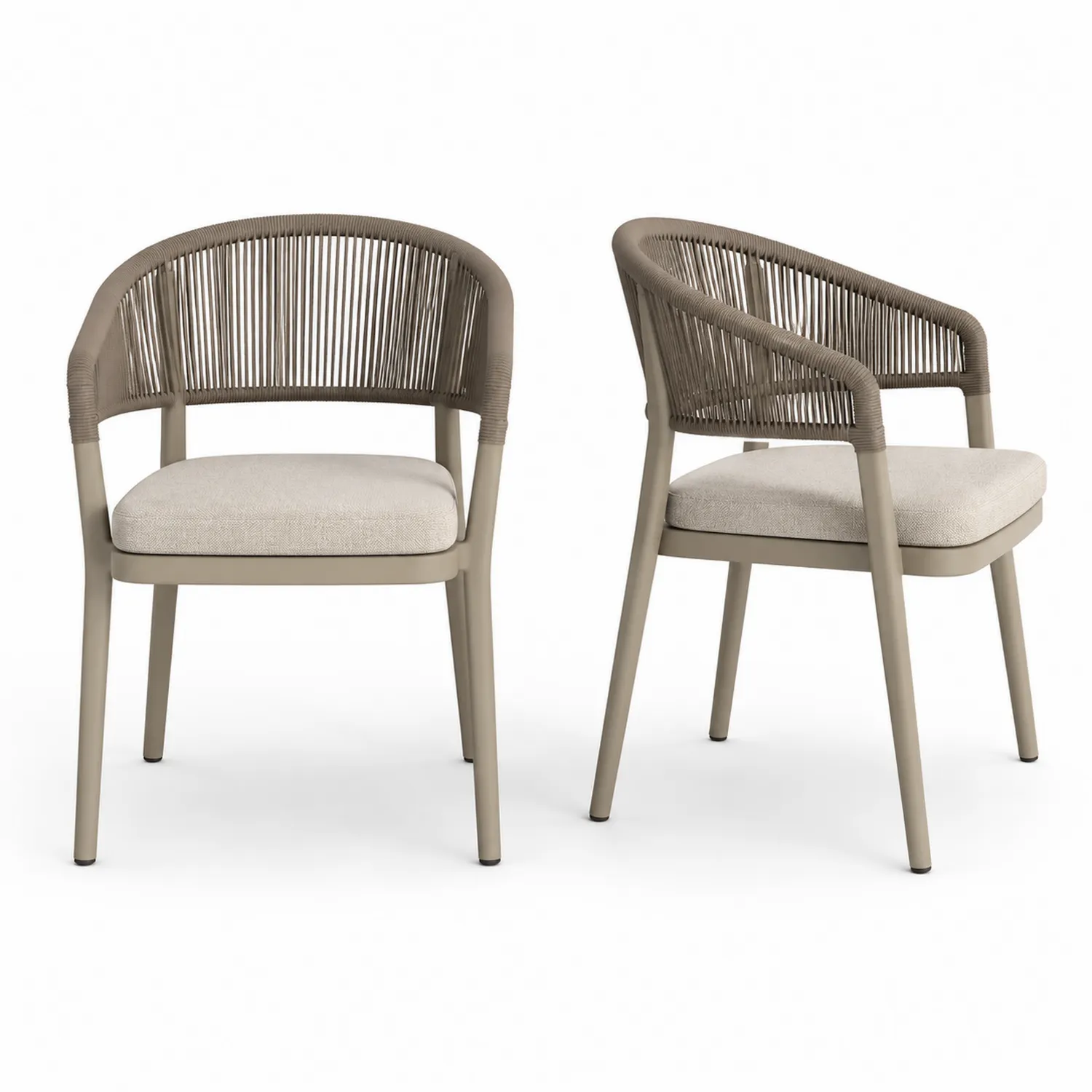 2er Set Garten-Esszimmerstühle Aluminium Seil Braun Beige