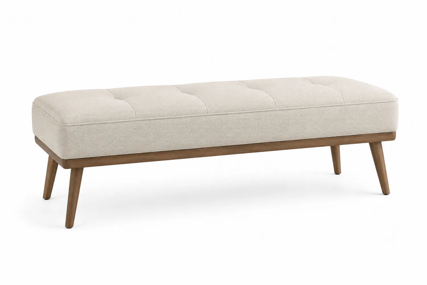 Holzbank mit Leinenpolsterung Beige