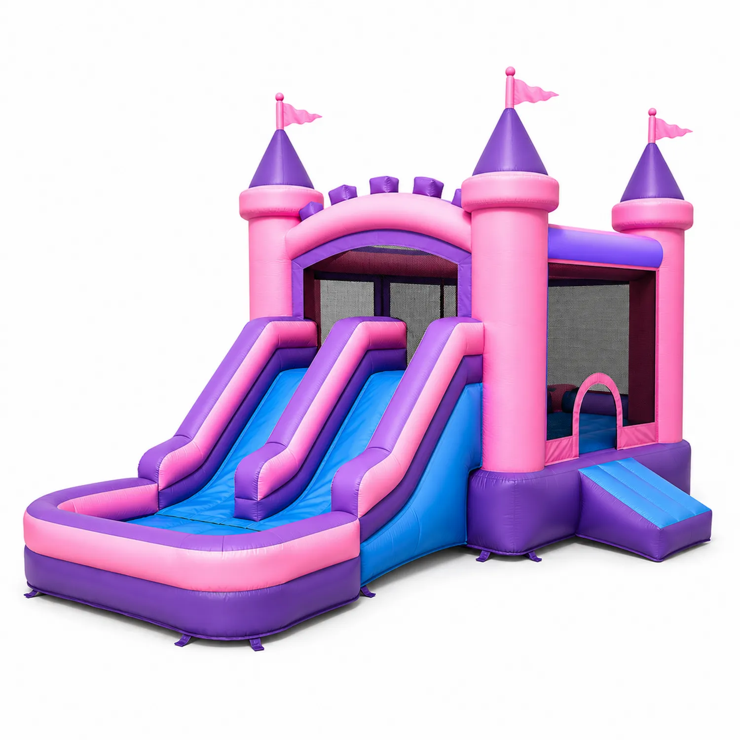 Aufblasbare Hüpfburg mit Rutsche und Kletterbereich PVC Pink/Lila