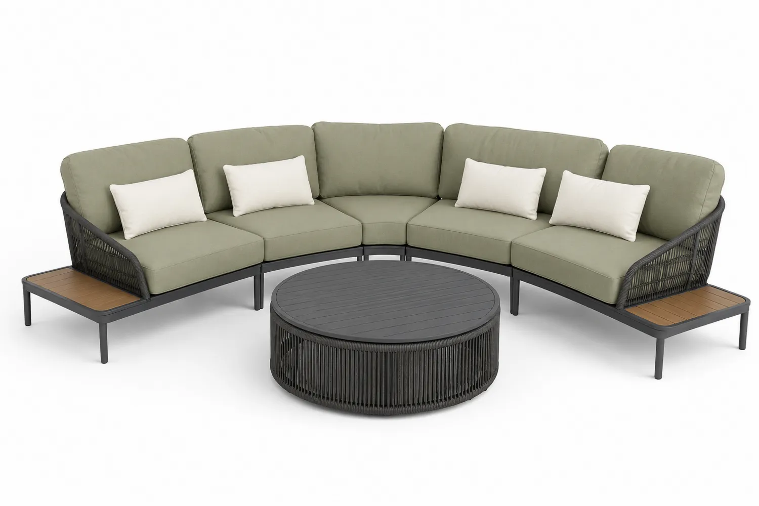 Modulares Garten-Sofa-Set 5-teilig Polyethylengeflecht Stahl Olivgrün