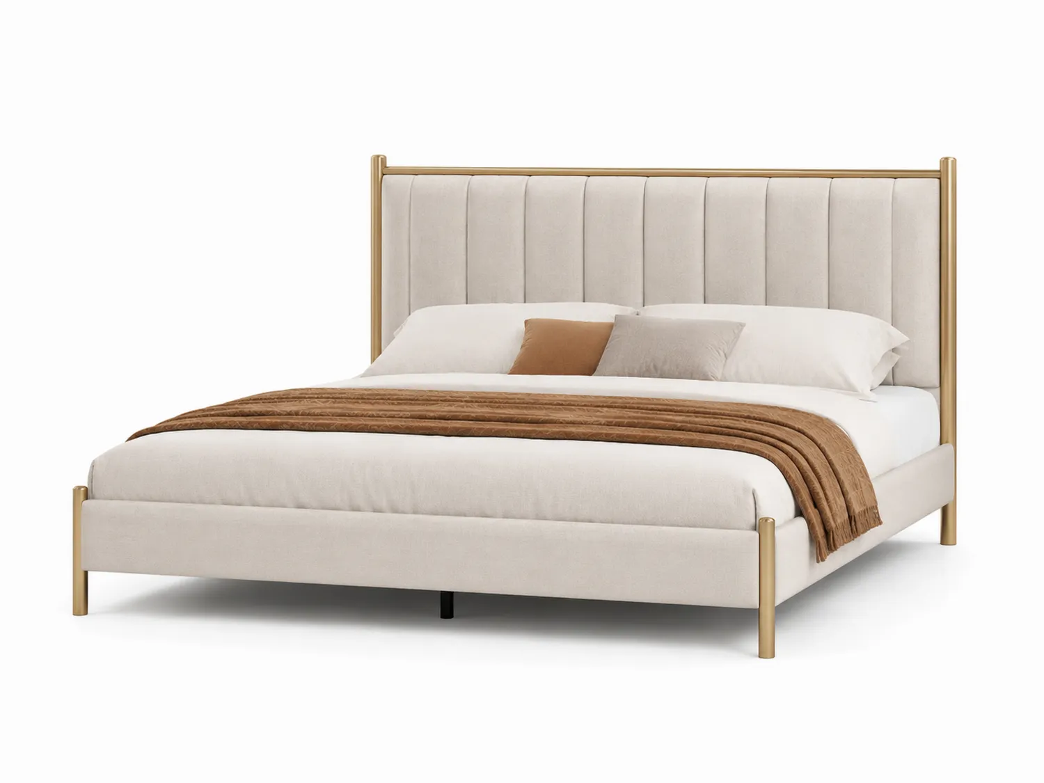 Samtbett Doppelbett 180x200 cm Beige mit Stahlrahmen