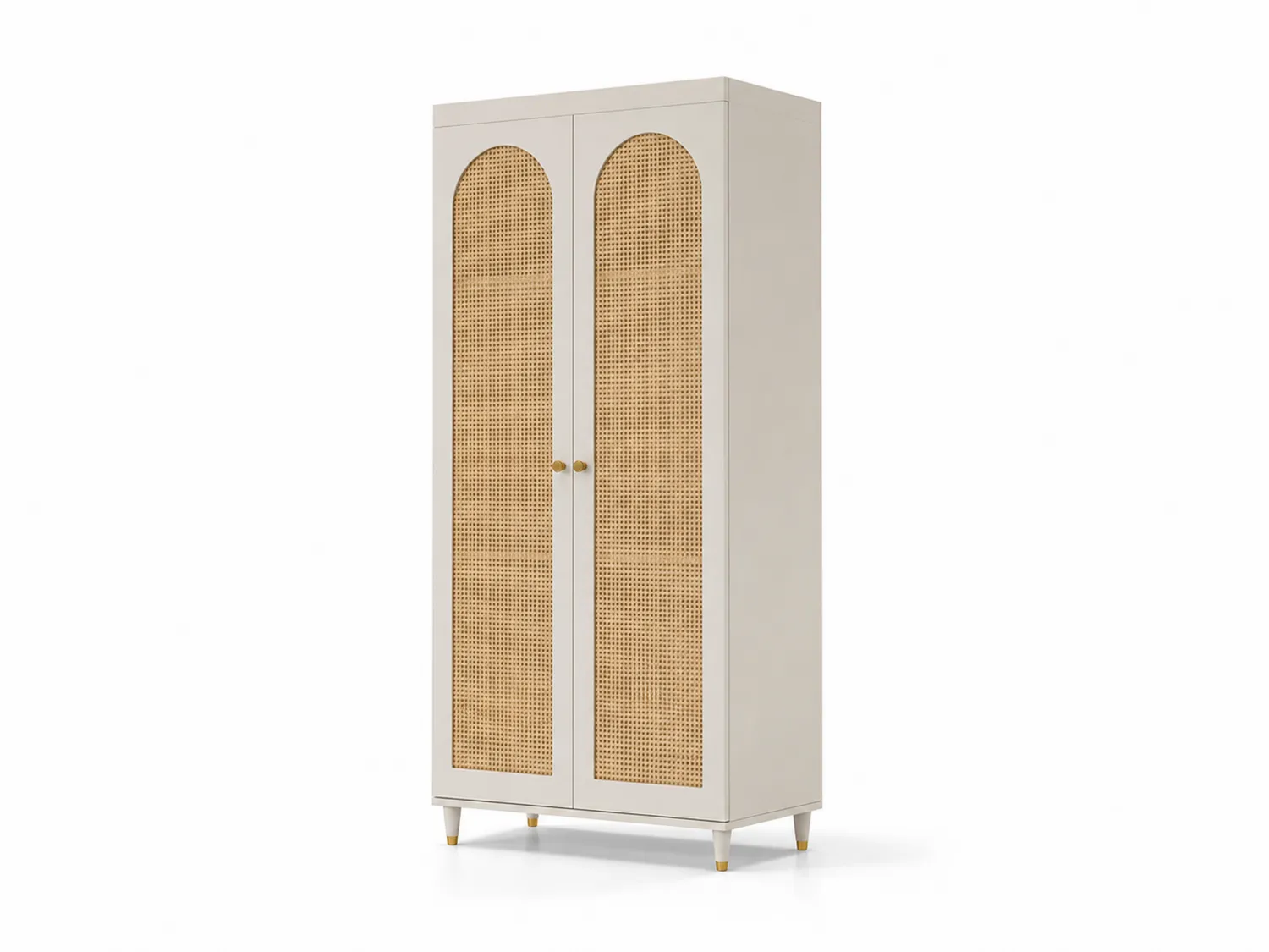 Kleiderschrank mit Rattan-Türen aus Holz Beige