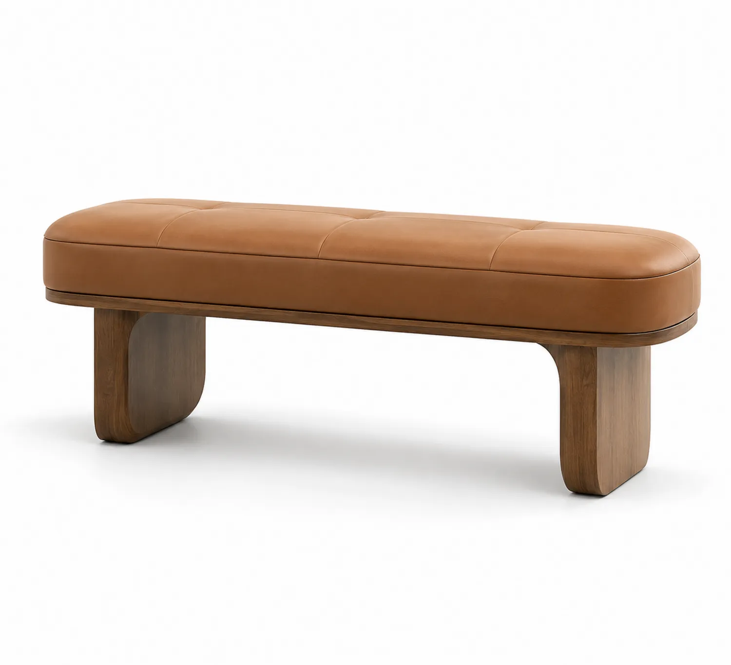 Sitzbank Holz Leder Braun 120x40x45cm