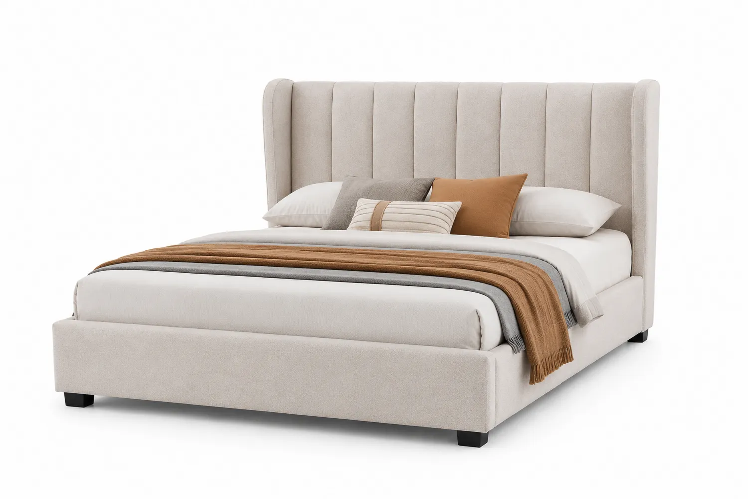 Polsterbett mit Kopfteil 200x200 cm Stoff Beige