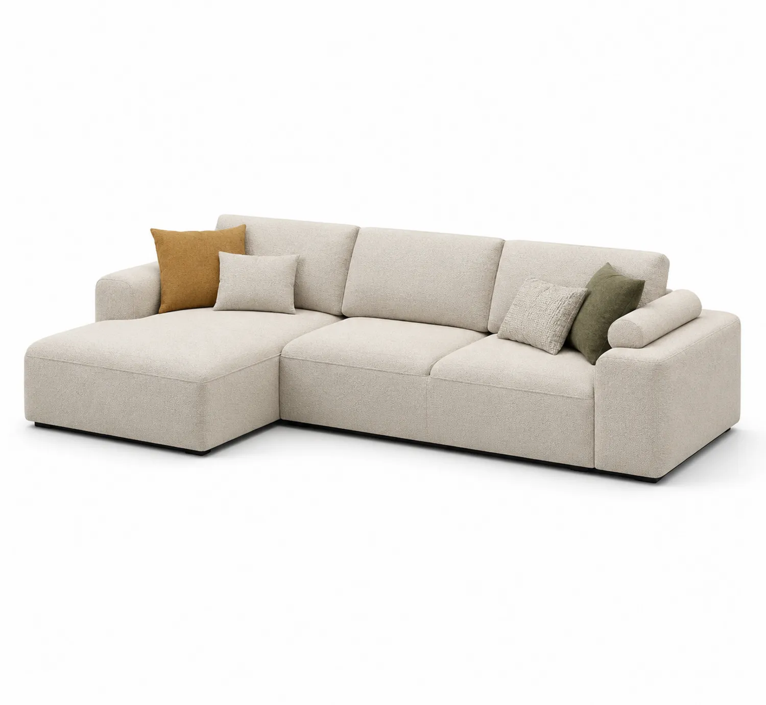 Ecksofa L-Form 275cm aus Polyester in Beige mit Kissen