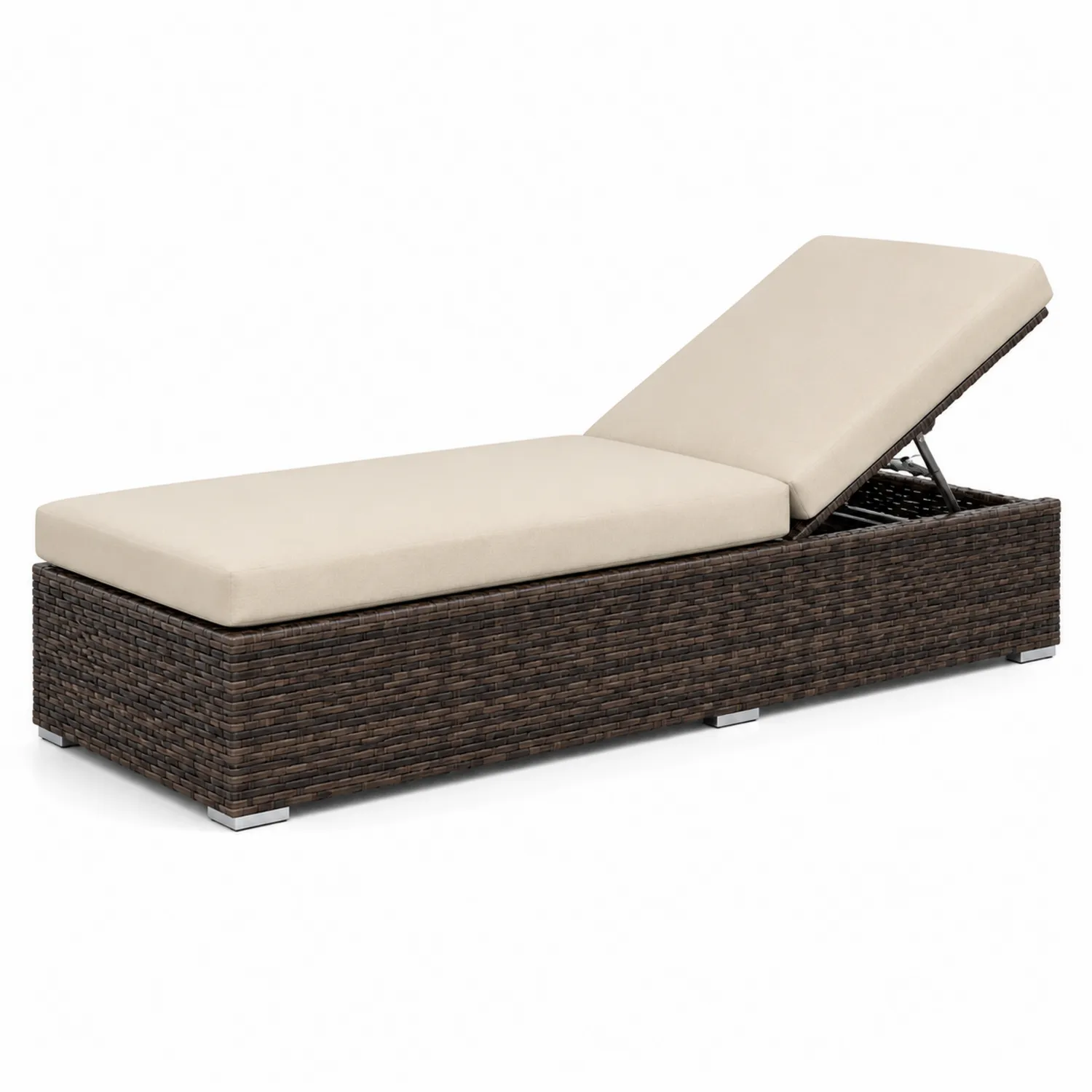 Outdoor-Liege Polyrattan Stahlrahmen Verstellbar Dunkelbraun Beige