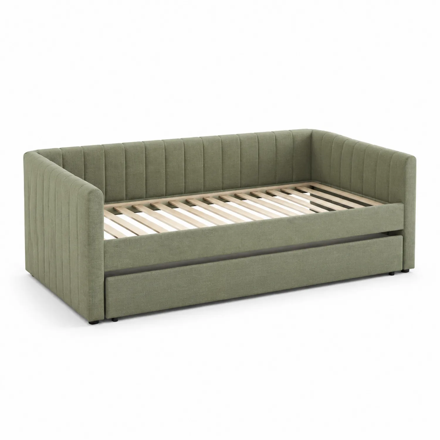 Tagesbett mit Ausziehbett aus Holz und Stoff Grün