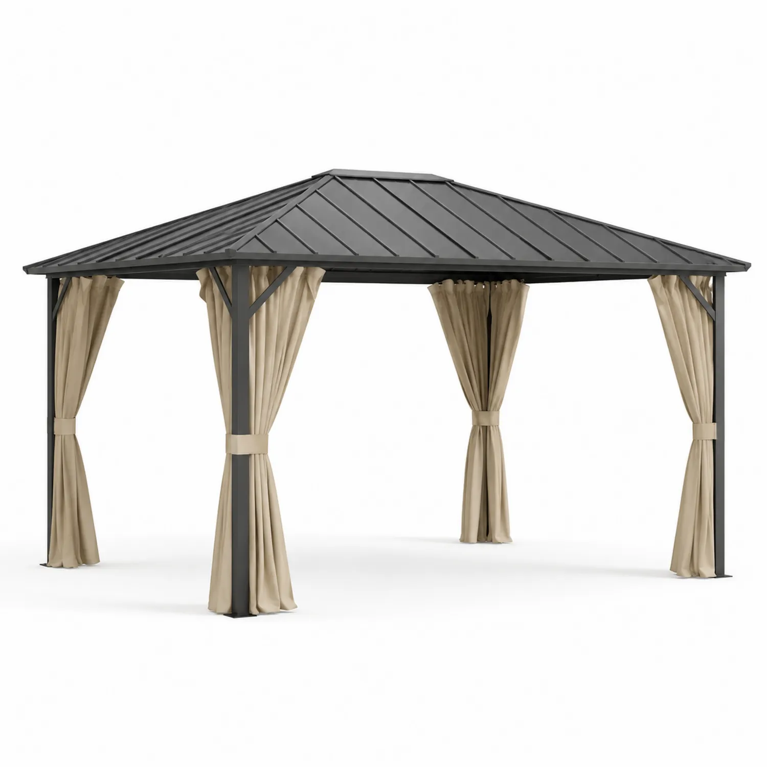 Rechteckiger Pavillon, Stahlrahmen, Stahldach, Polyester Vorhänge, 3x4 m