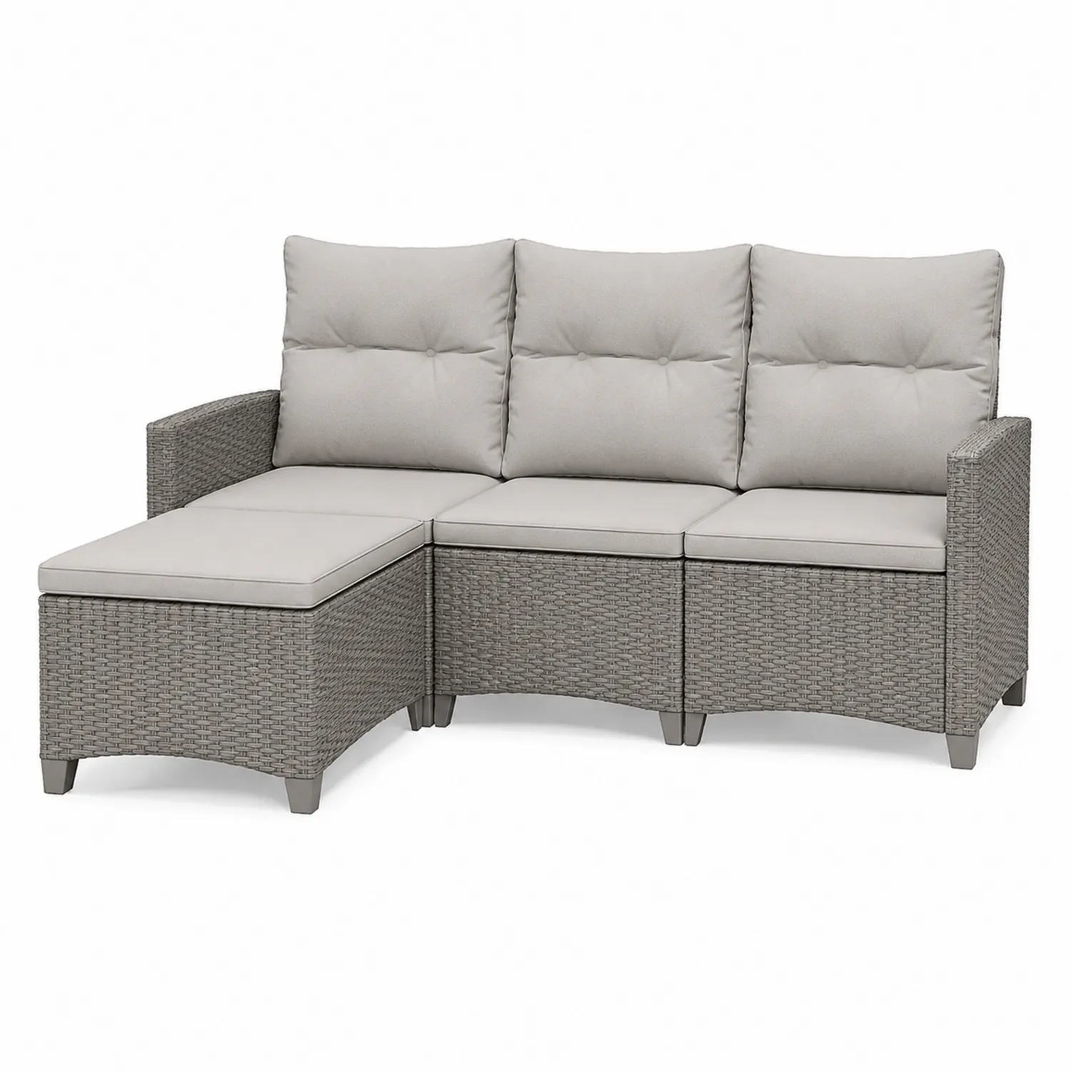 Ecksofa Set 4-Sitzer PE-Rattan Hellgrau
