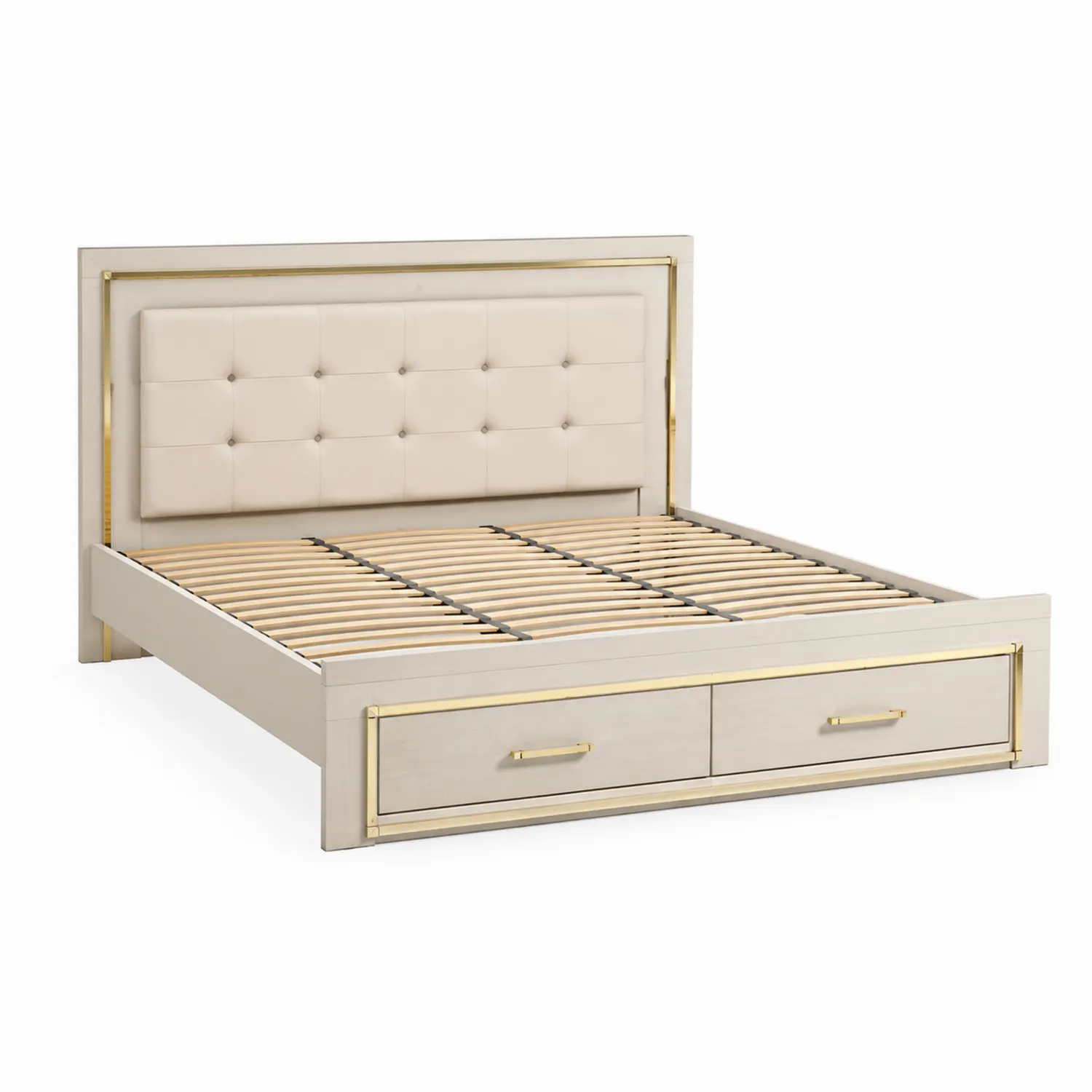 Bett mit Stauraum und Kopfteil 200x160 cm Holz Beige