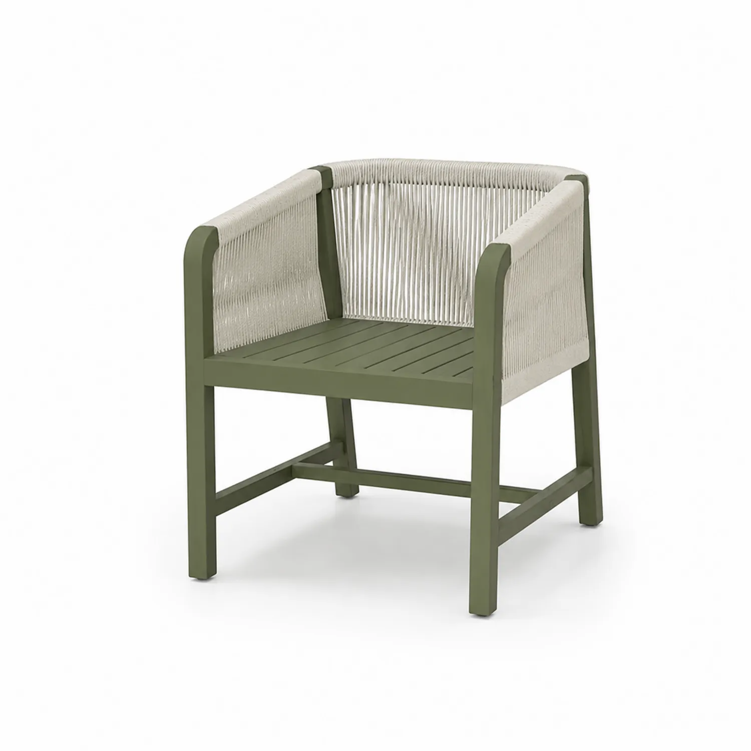 Gartensessel aus Metall und Polyesterseil, Olivgrün/Beige
