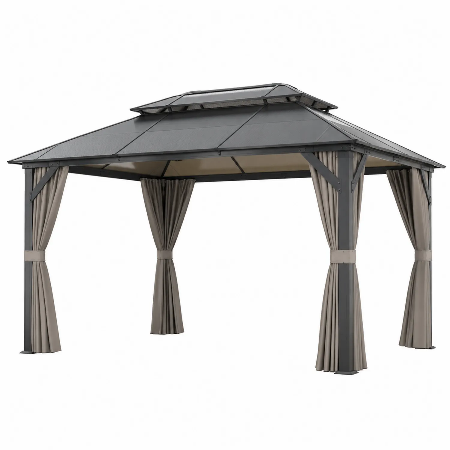 Gartenpavillon Aluminium Polycarbonat Dach Grau/Taupe