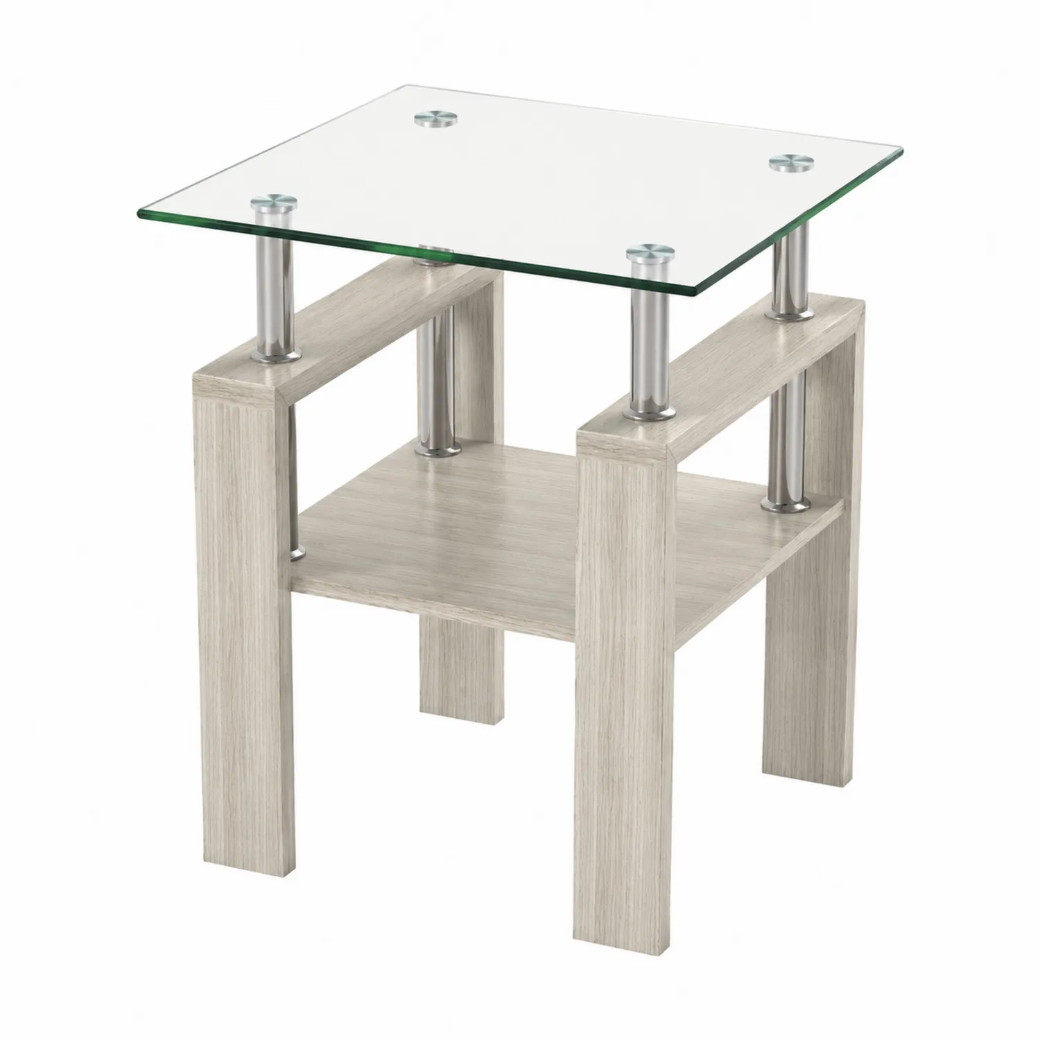 Beistelltisch Glas 45x45x50cm MDF Grau