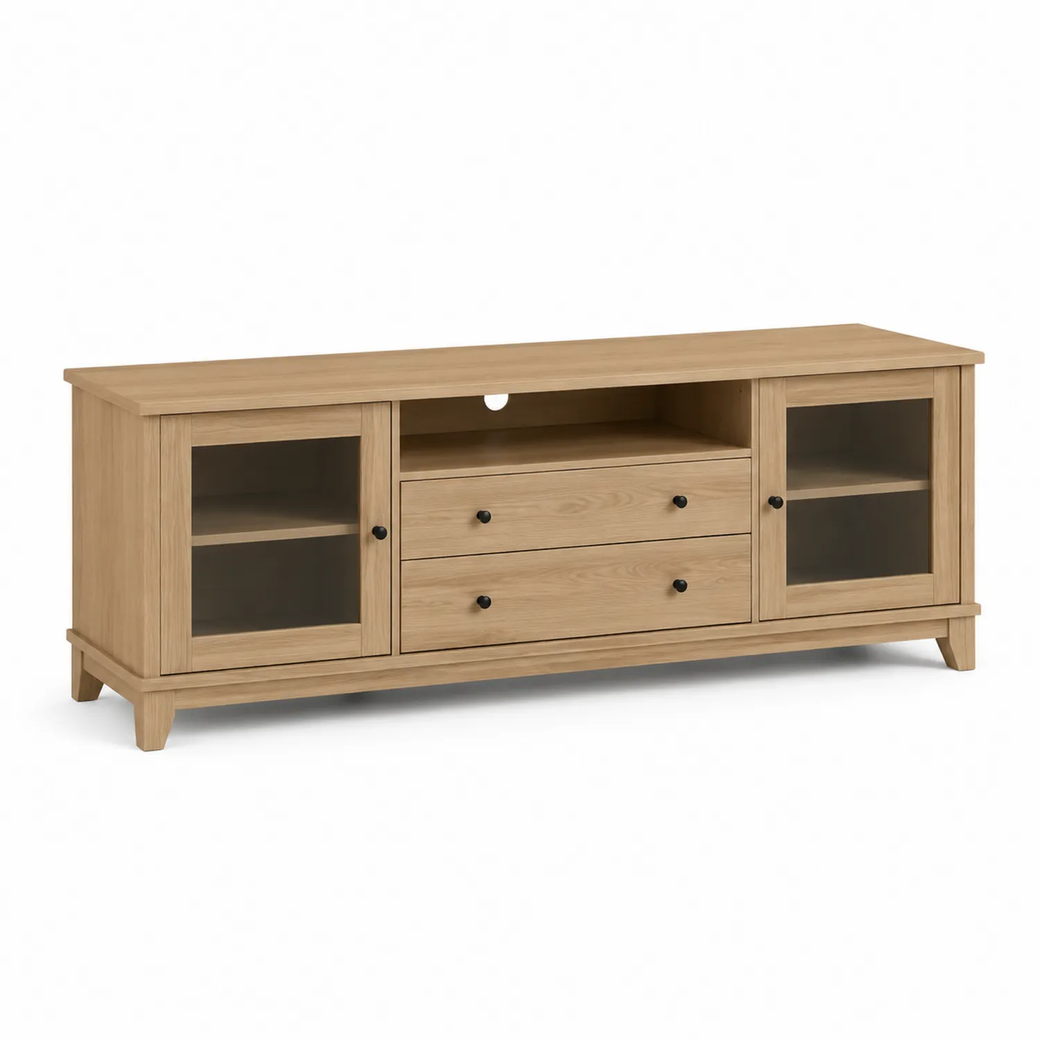 TV-Schrank aus Eiche mit gehärtetem Glas und Schubladen