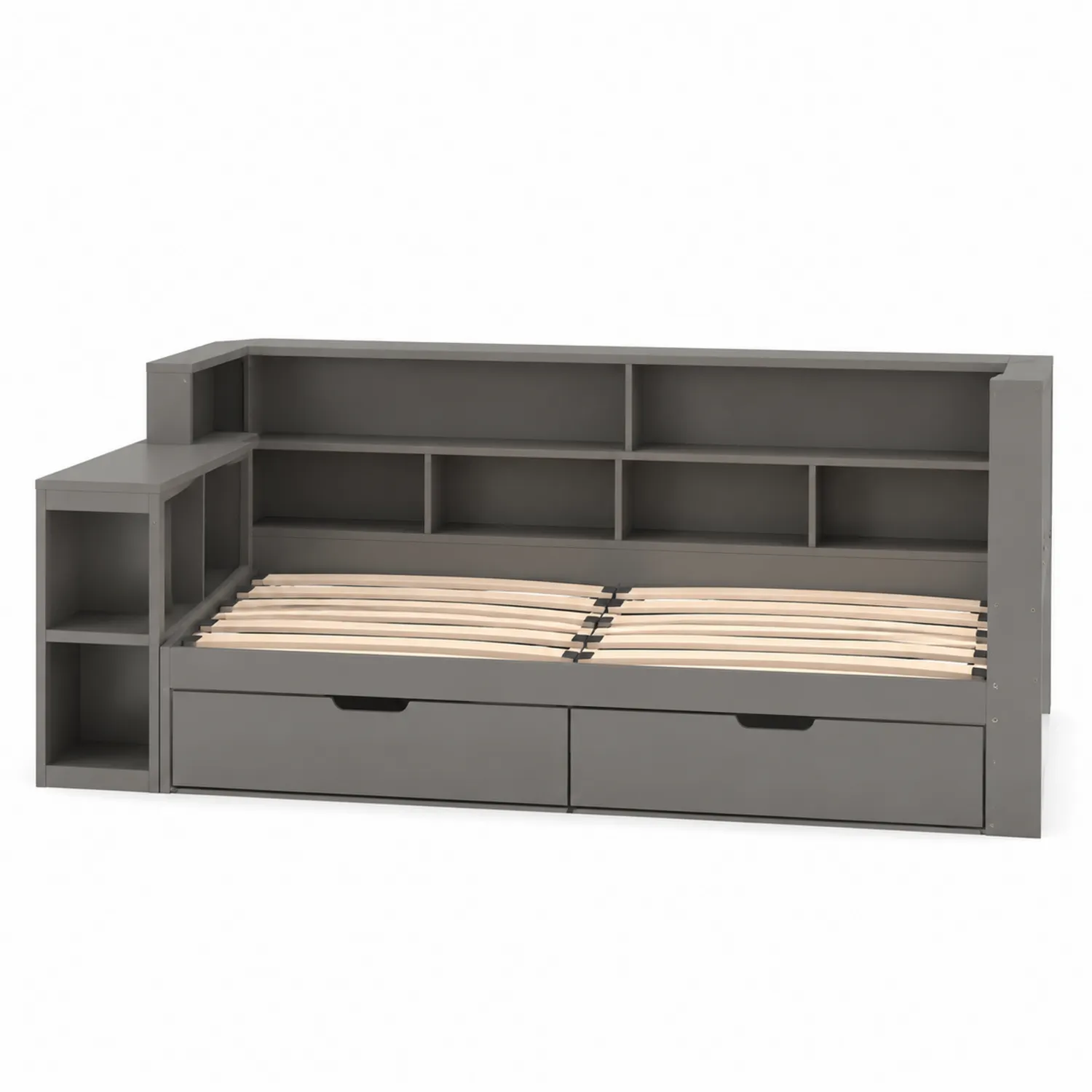 Tagesbett mit Regalen und Schubladen Holz Grau 200x90 cm