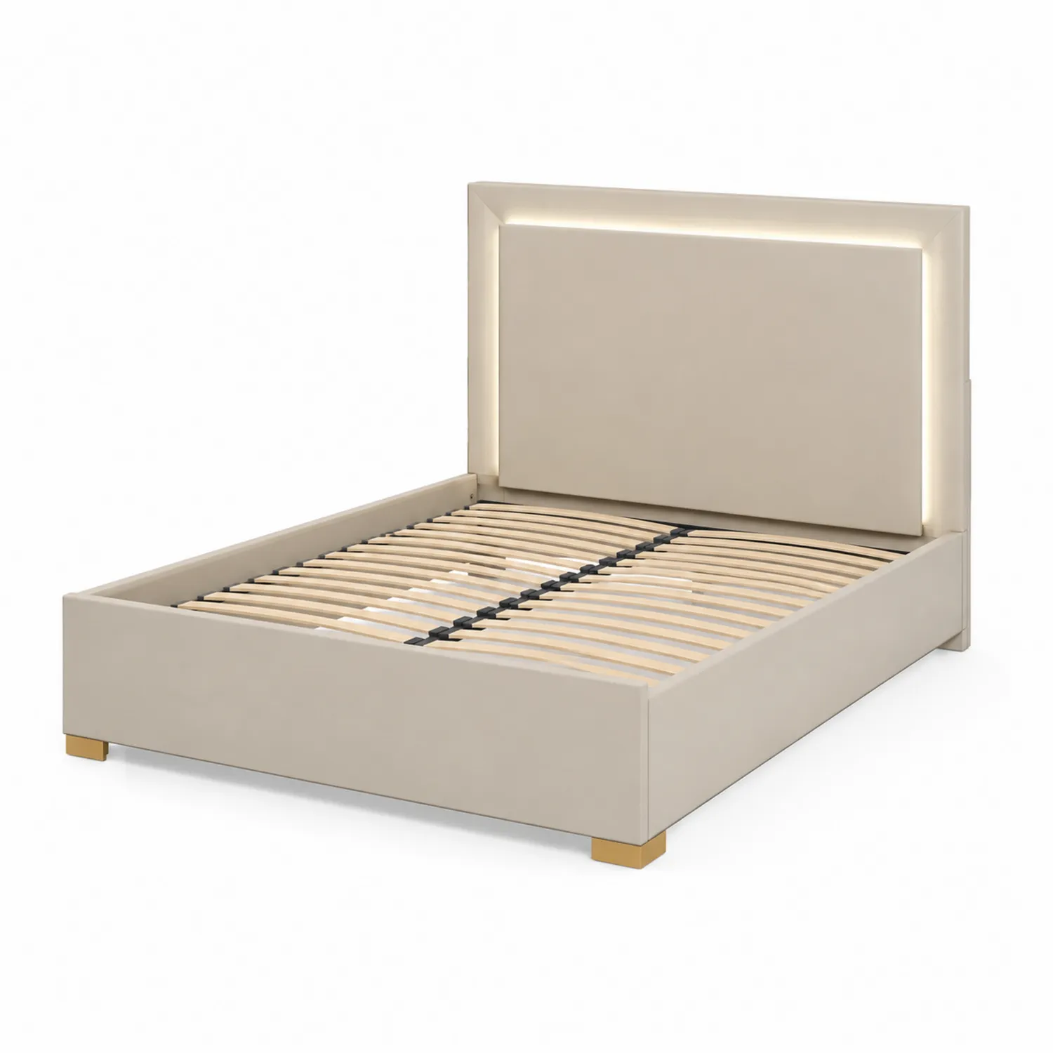 Doppelbett Stoff in Beige mit LED-Kopfteil