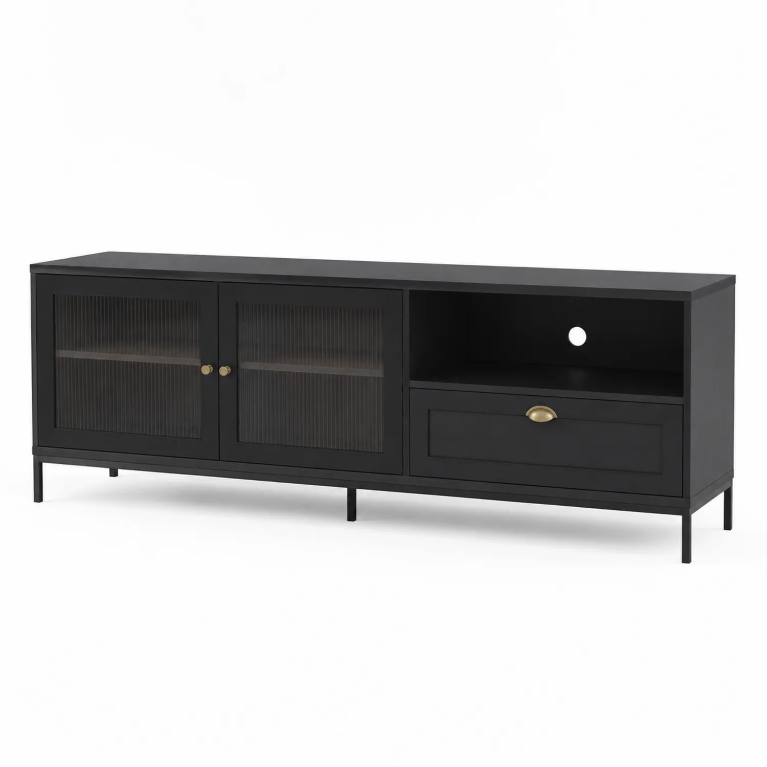 TV-Schrank MDF Metall Schwarz mit Glas