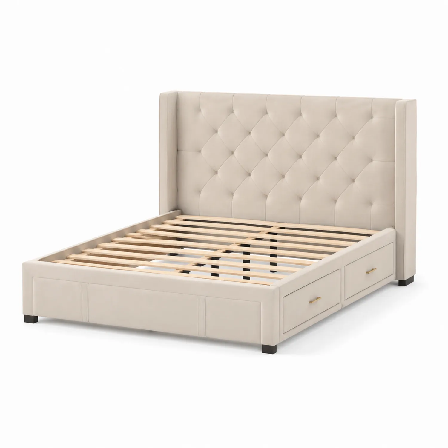 Beige Polsterbett mit Stauraum und hohem Kopfteil 180x200 cm