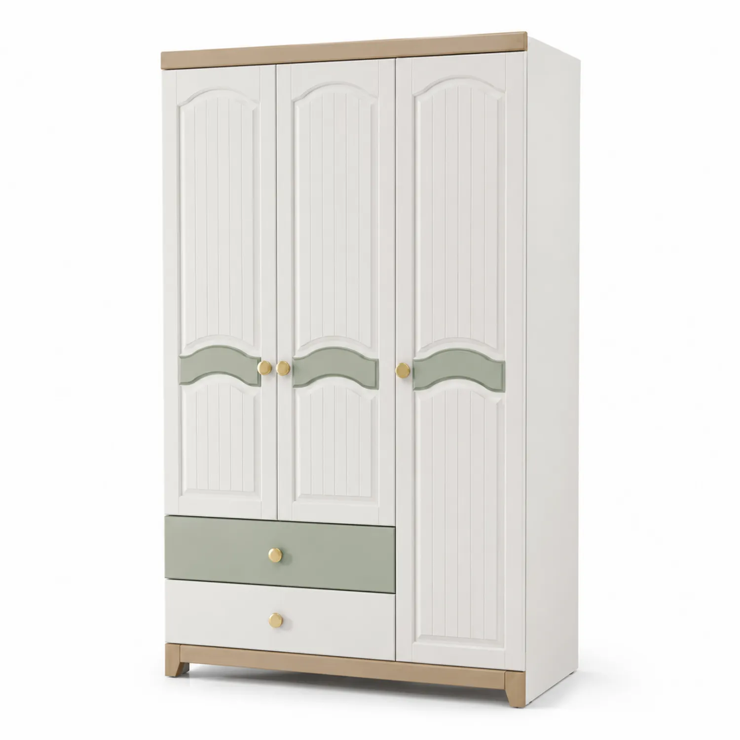 Kleiderschrank mit 3 Türen und 2 Schubladen 185x120x55 cm Holzwerkstoff Weiß/Grün