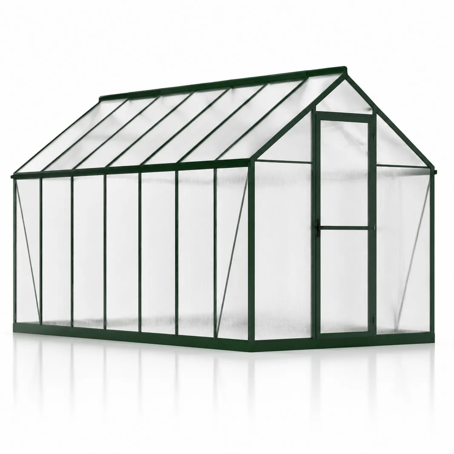 Gewächshaus aus Aluminium mit Polycarbonatplatten, Grün, 6m²