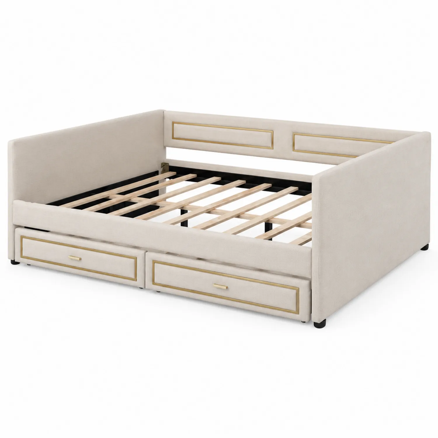 Tagesbett mit Stauraum und Stoffbezug Beige 200x90x80cm