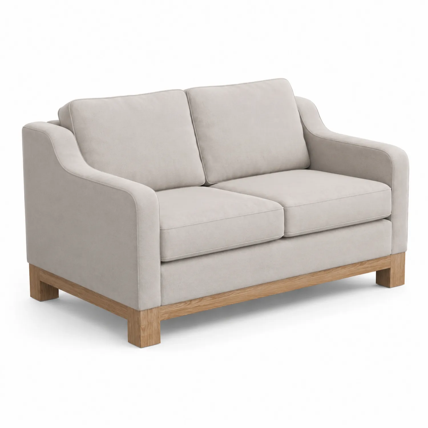 Zweisitzer-Sofa aus Mikrofaser und Eichenholz in Beige