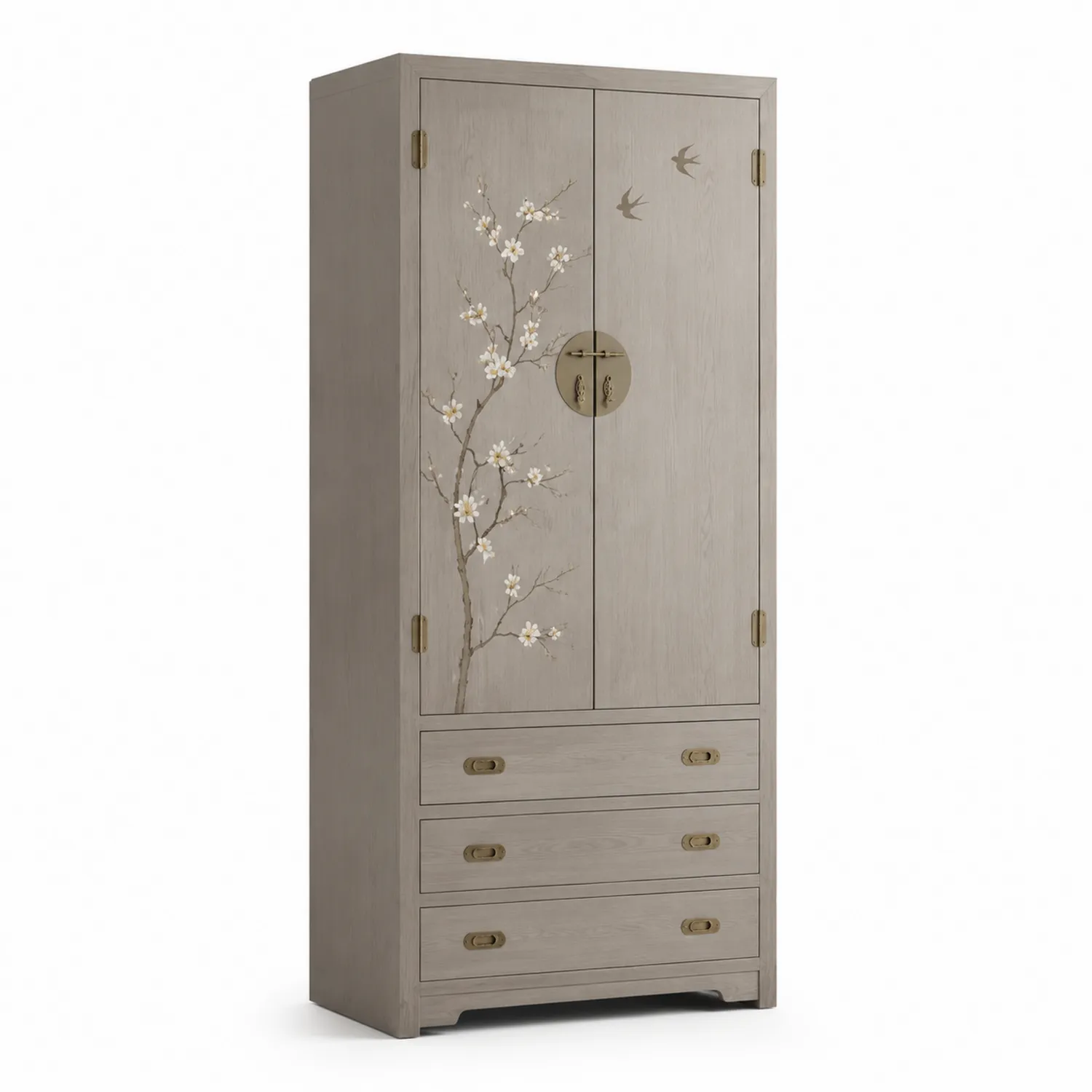 Kleiderschrank Holz mit Blumenmuster Grau