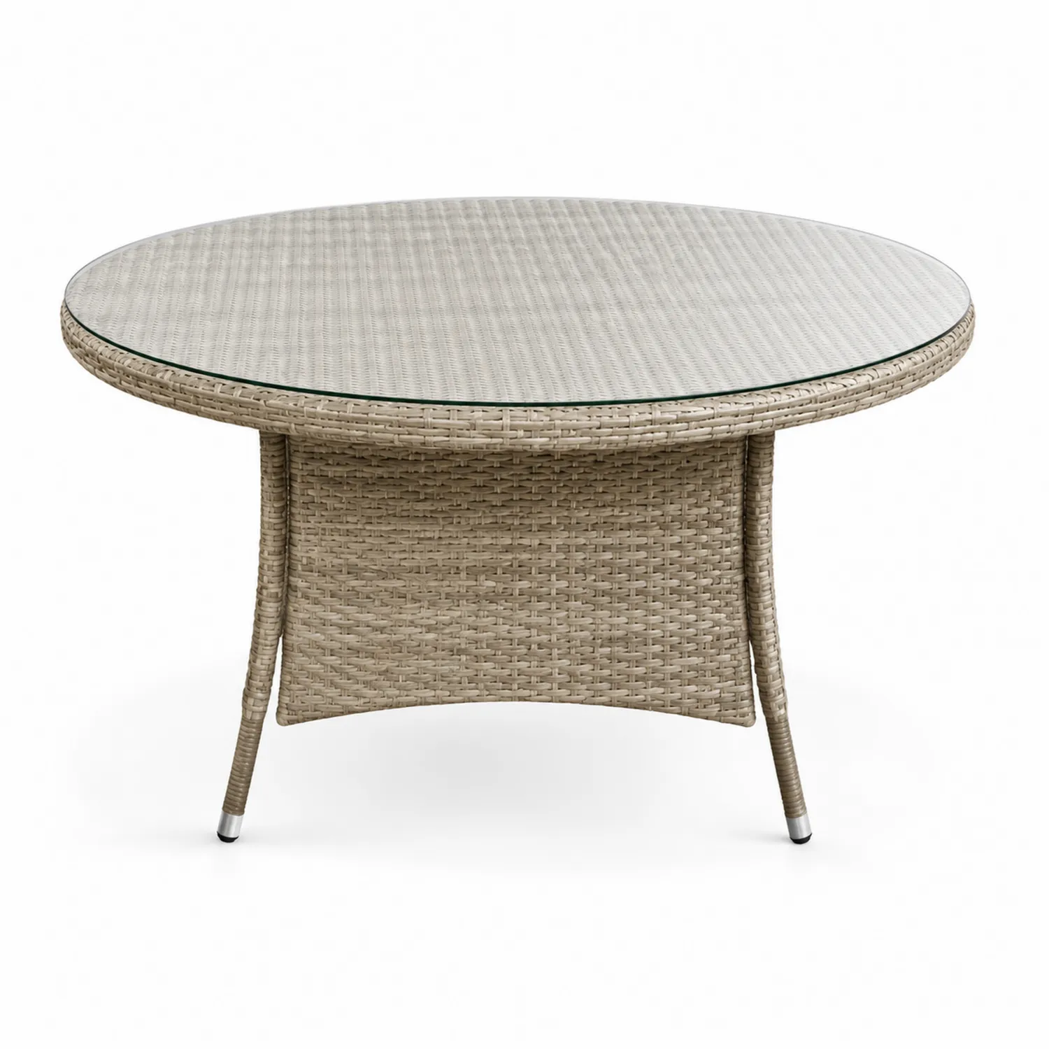 Runder Gartentisch aus Rattan und gehärtetem Glas Beige