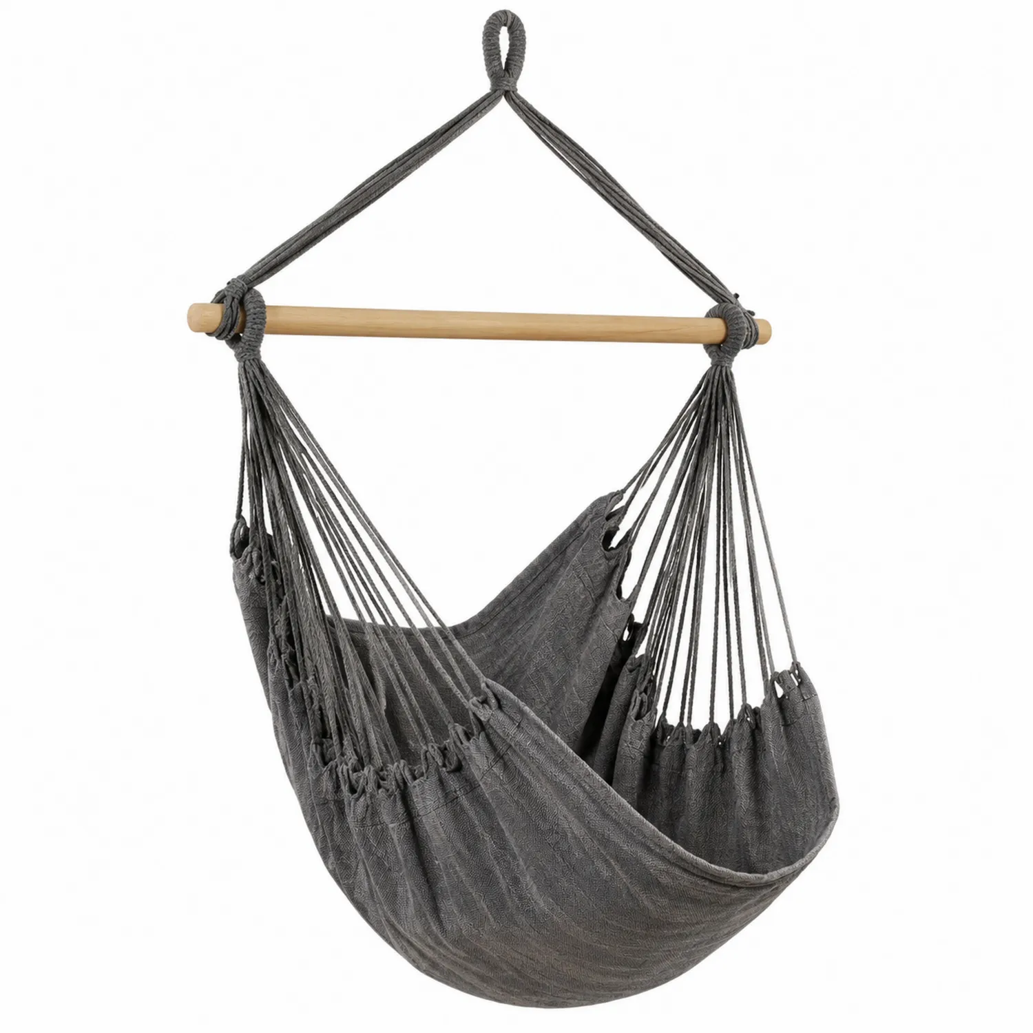 Hängesessel Stoff Grau mit Holzstab 100x130 cm