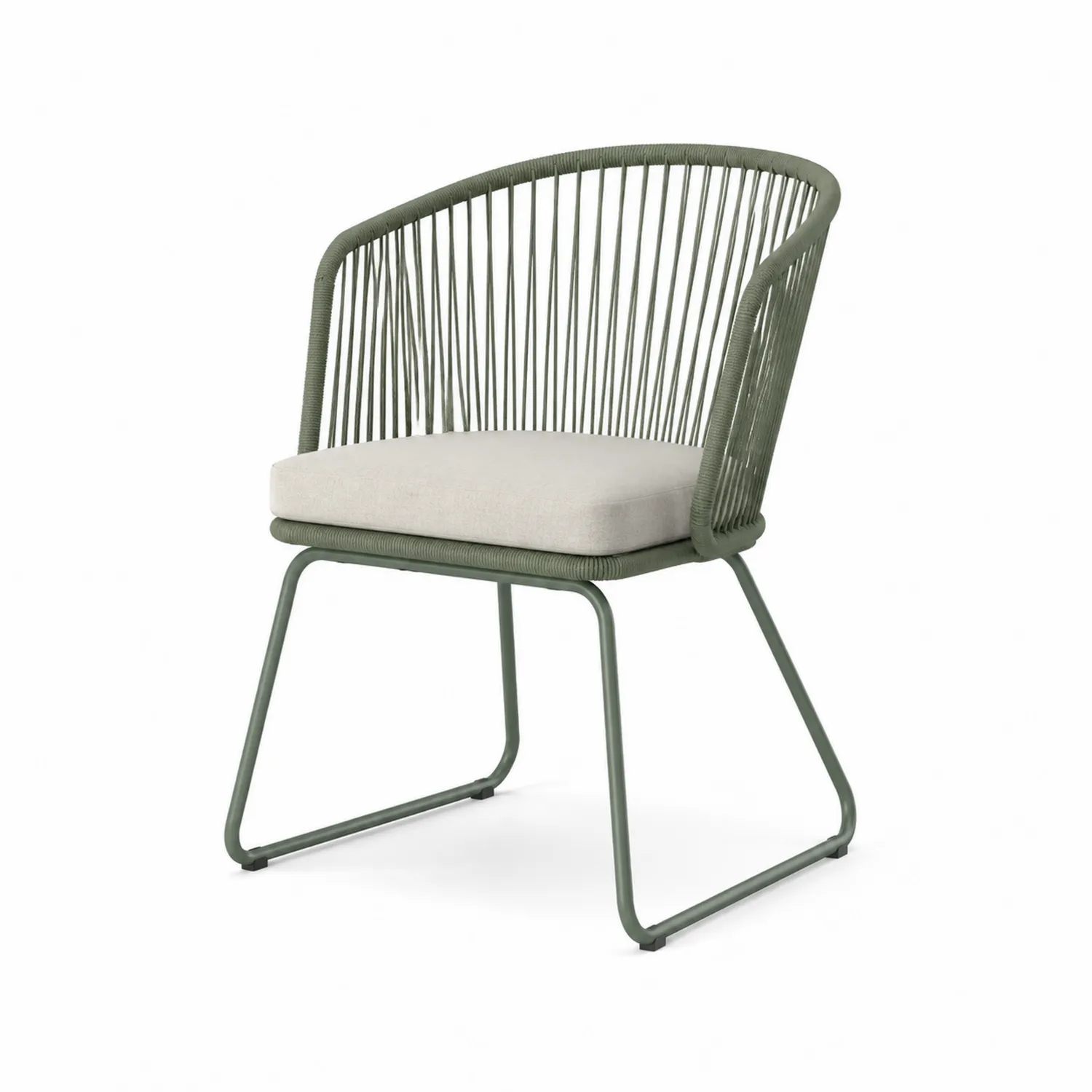 Stahlrahmen Loungesessel mit Polypropylen-Seilgeflecht und Kissen Grün 58x55x80 cm