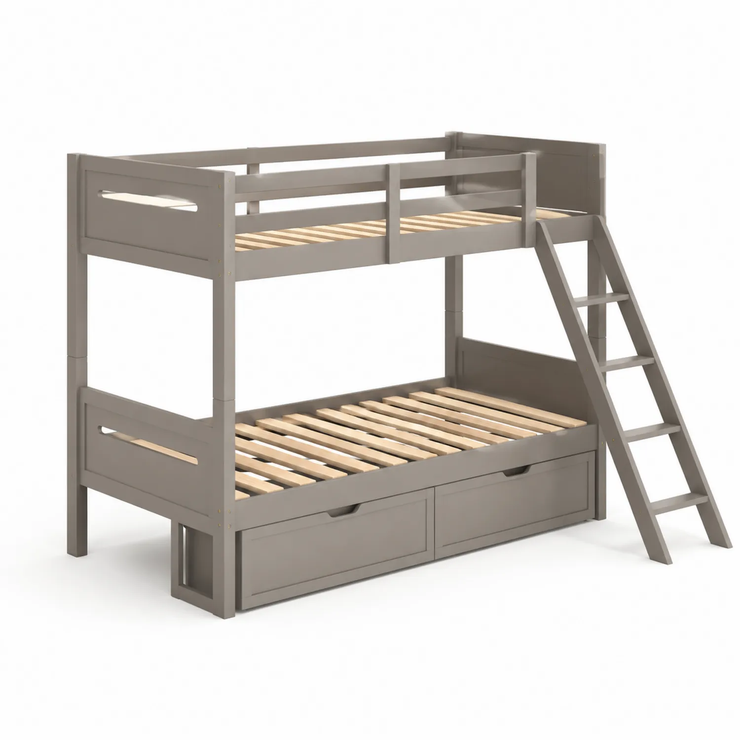 Holz Etagenbett mit Treppe und Schubladen Grau 200x90 cm