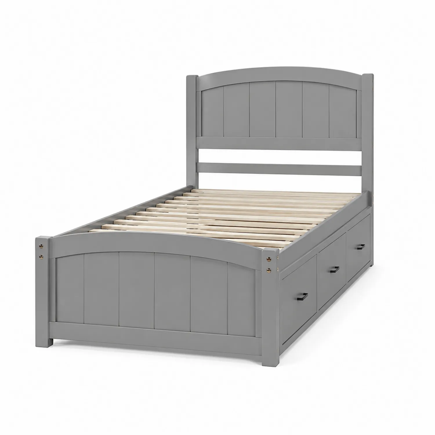 Einzelbett mit Schubladen aus Holz in Grau 200x90 cm