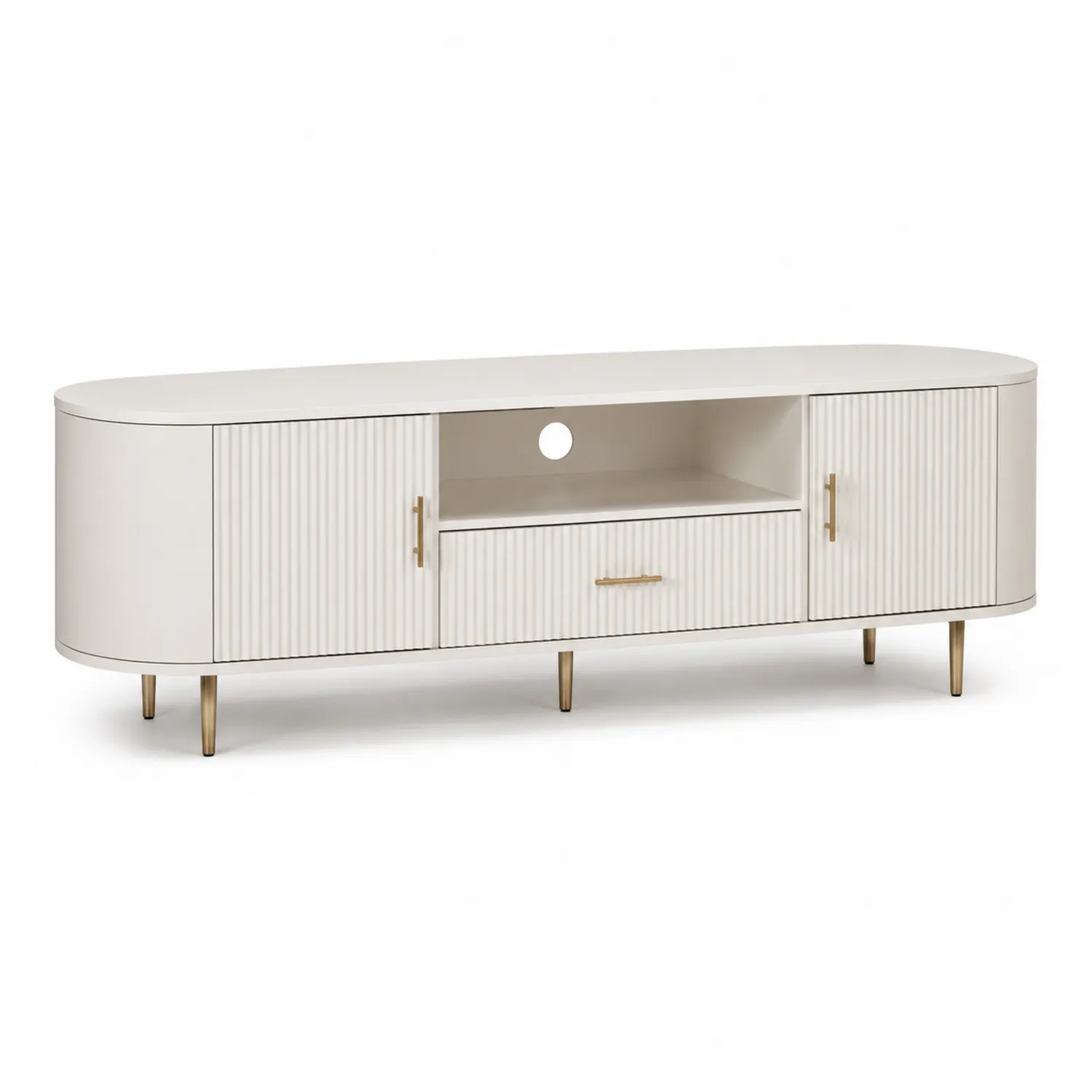 TV-Schrank Oval 180cm MDF Weiß mit Türen und Schublade