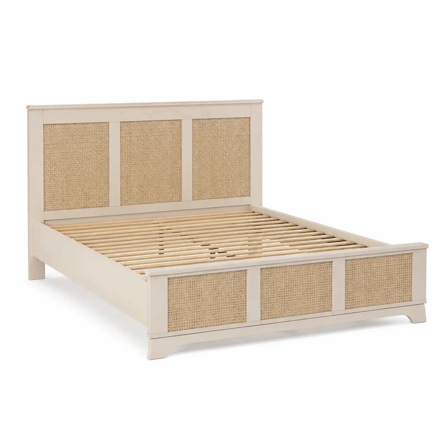 Doppelbett Rechteckig Massivholz Weidengeflecht Beige
