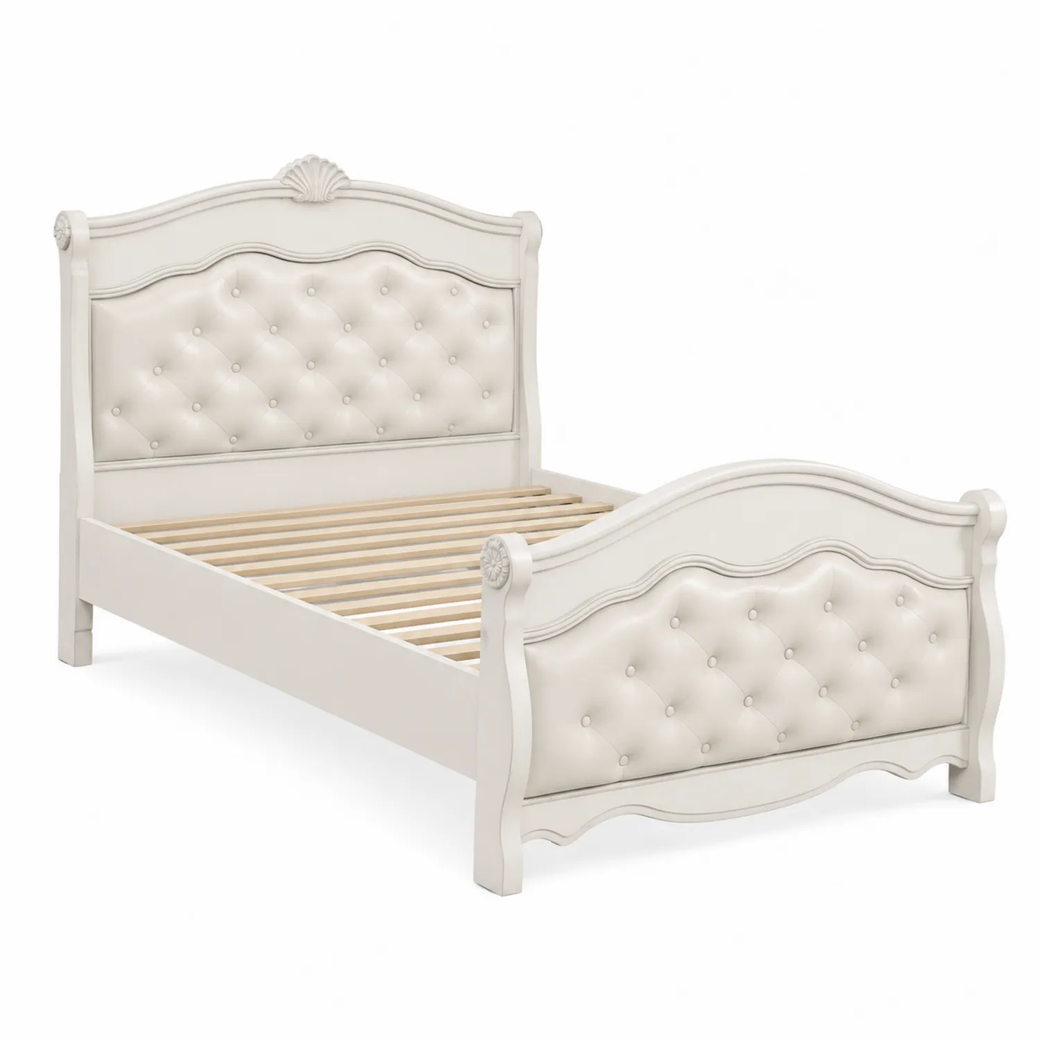 Einzelbett Holzkonstruktion mit Kunstleder Beige