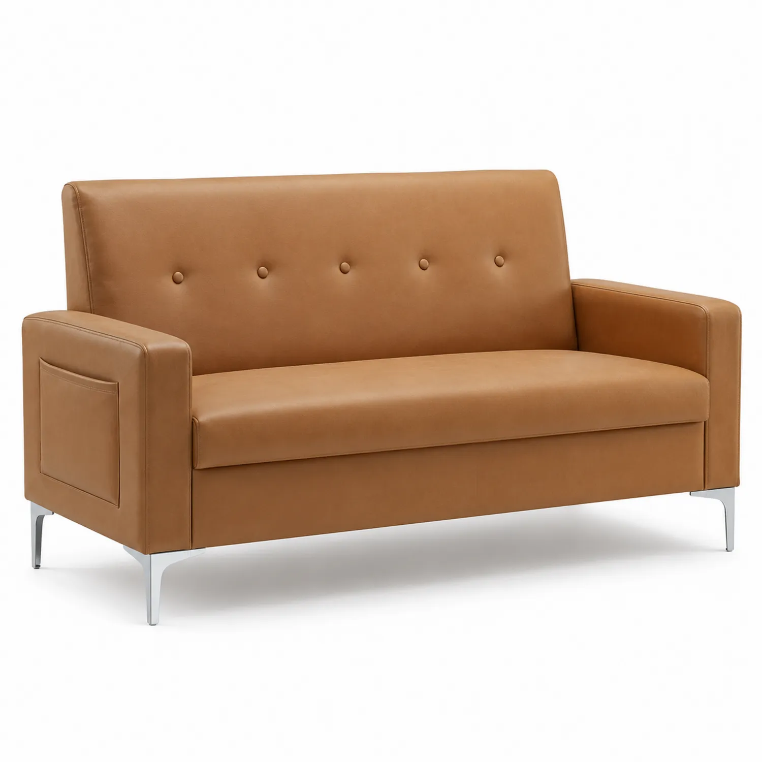 Zweisitzer-Sofa Kunstleder Braun mit Metallfüßen