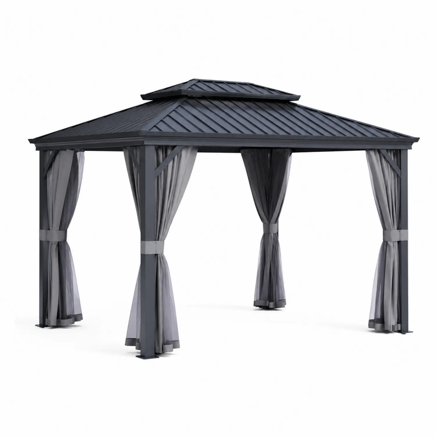 Gartenpavillon Aluminium Stahl Grau mit Vorhängen